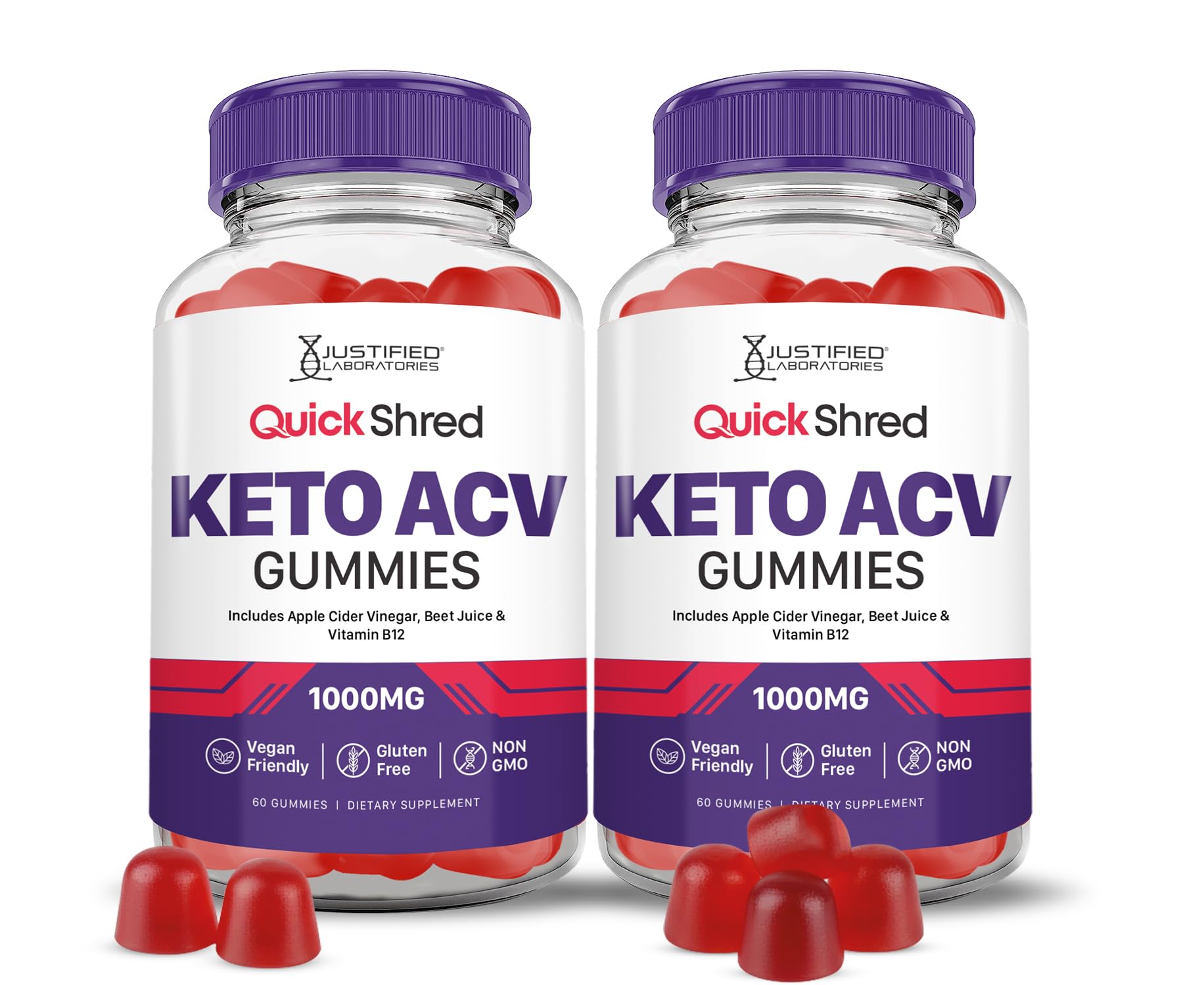 Justified Laboratories Quick Shred Keto ACV Gummies Advanced Formula 1000MG Apple Cider Vinegar Gummies with Pomegranate Beet Juice Powder & B12 Vegan, Non-GMO 120 Gummies