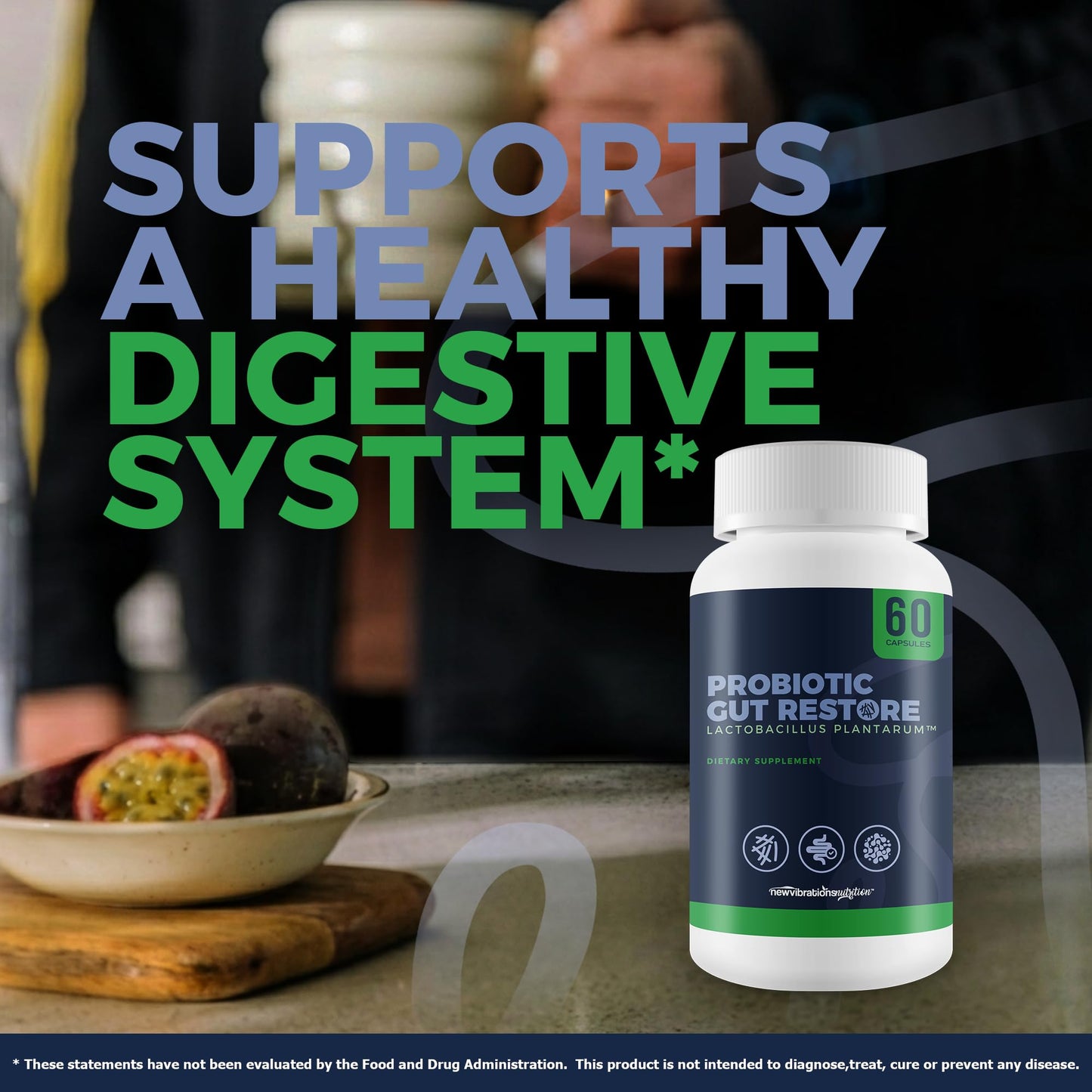 New Vibrations Nutrition Probiotic Gut Restore Lactobacillus Plantarum Capsules 60
