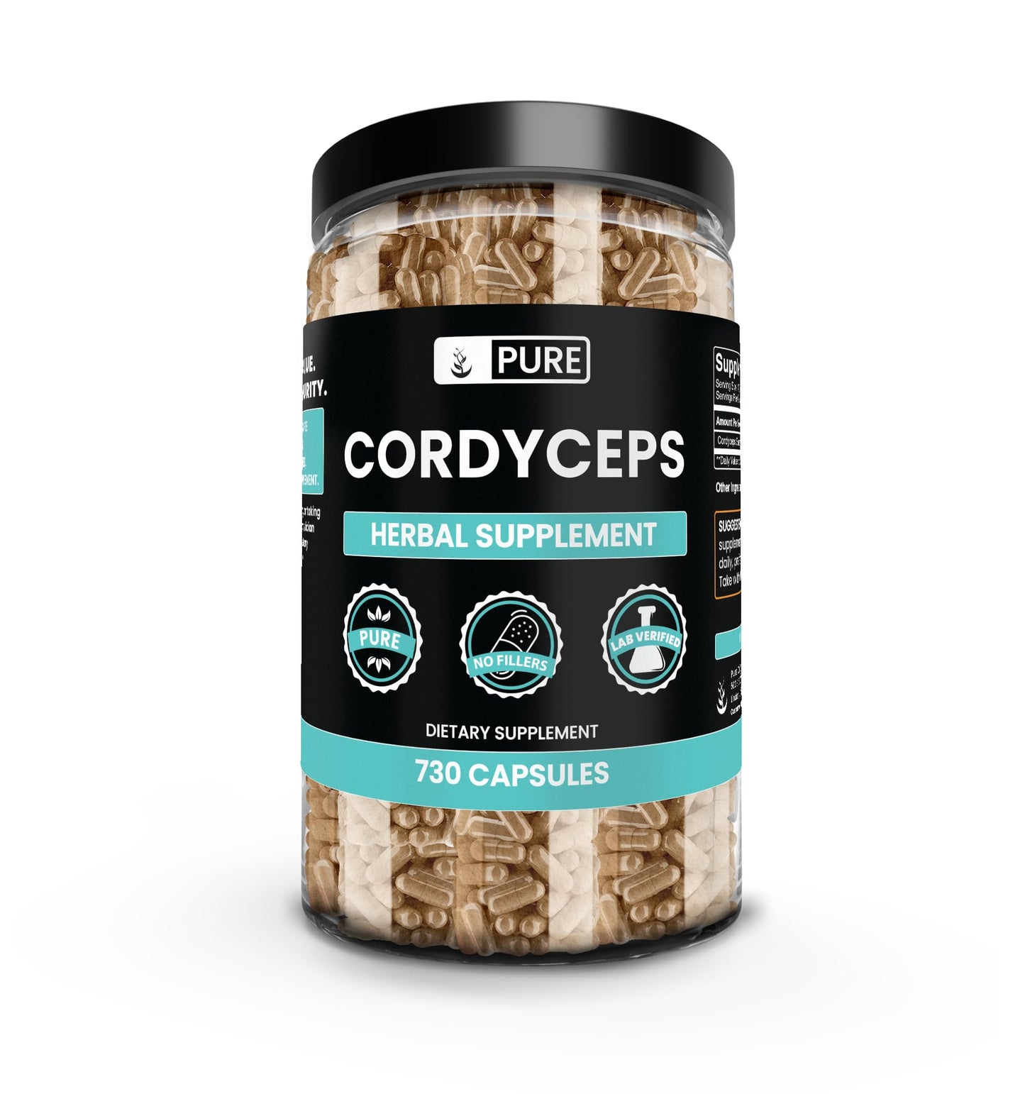 PURE ORIGINAL INGREDIENTS Cordyceps Capsules, 730 Count