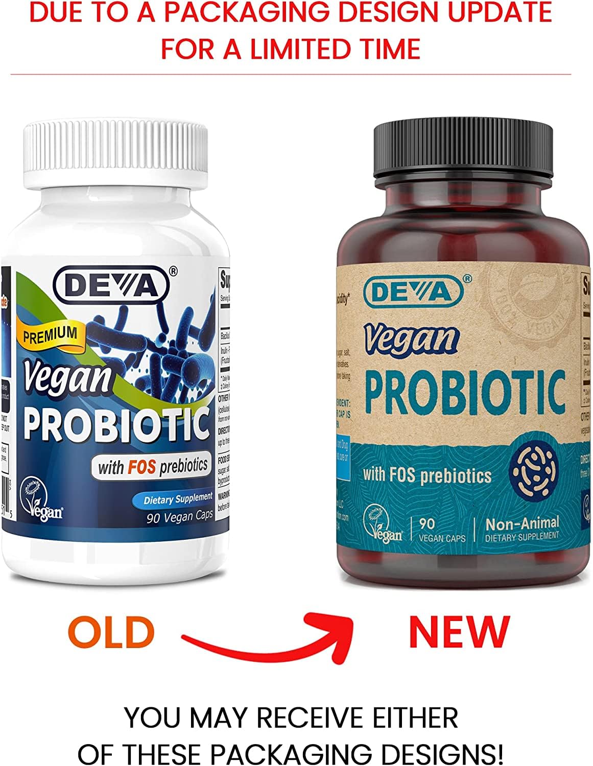 DEVA Vegan Probiotic with FOS Prebiotics Supplement, 2 Billion CFU, 100 mg Prebiotics Per Serving, Non-Dairy Gluten Free, Naturally Shelf Stable, 180 Capsules