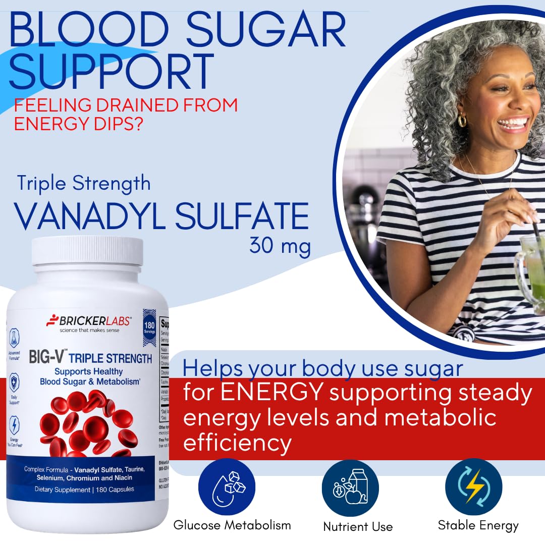 Bricker Labs Big-V Triple Strength Vanadyl Supplement Capsules, 180 Count