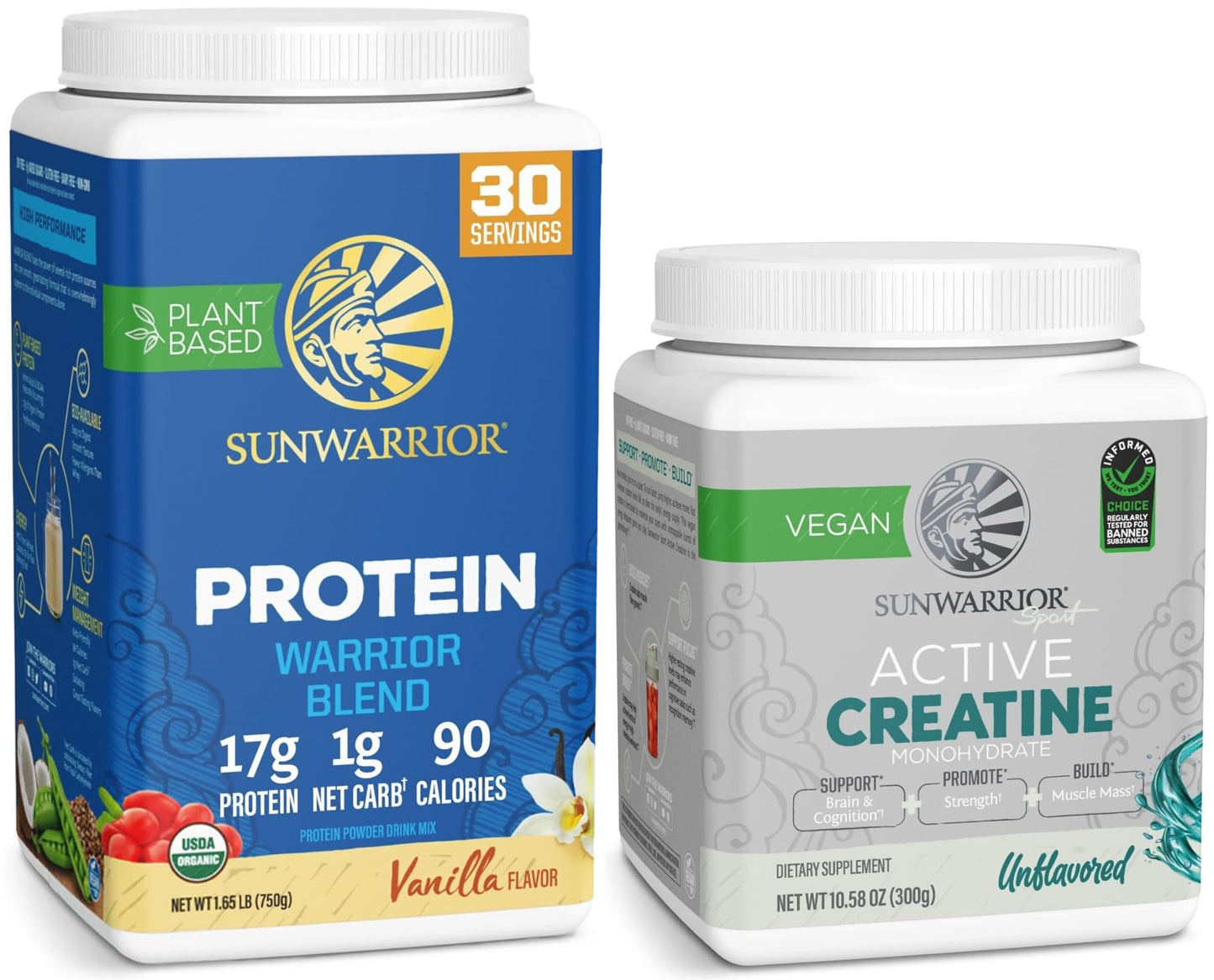 Sunwarrior Creatine Powder & Vanilla Organic Plant Based Protein Powder Set