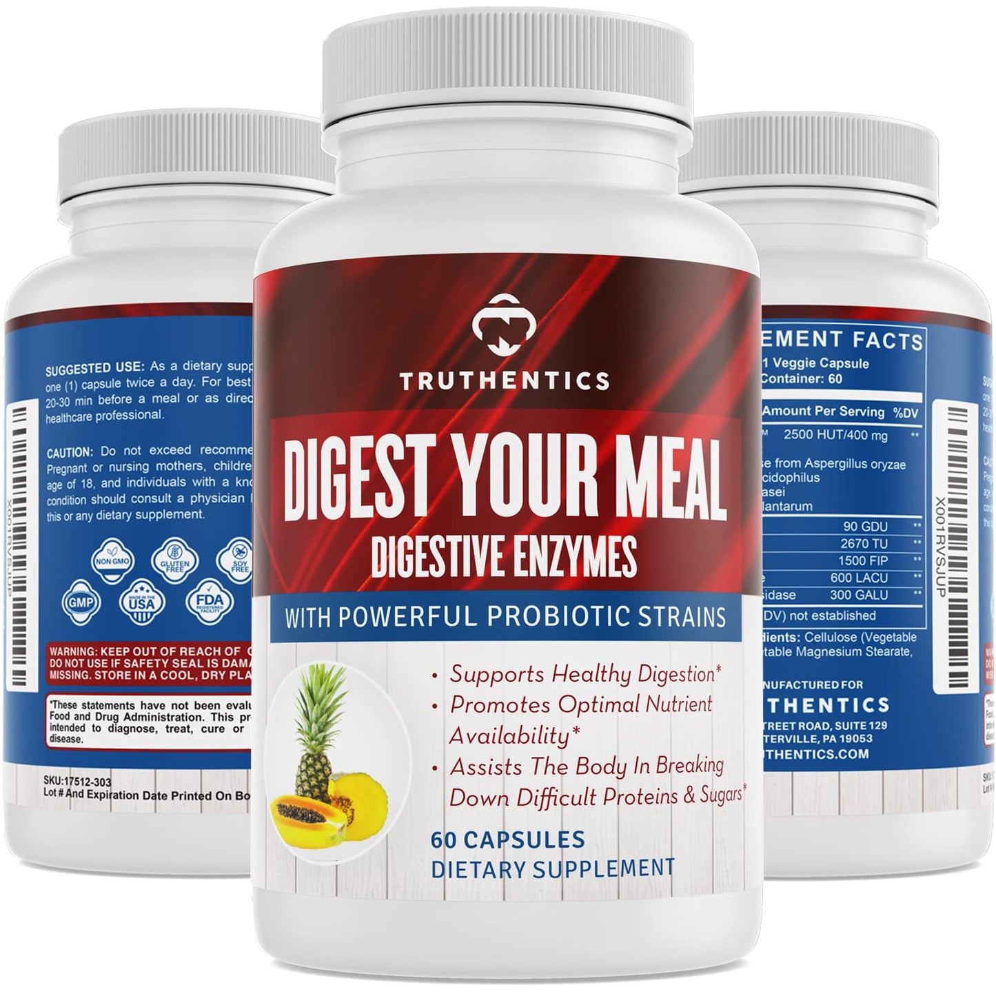 TRUTHENTICS Digestive Enzymes Plus Probiotics & Prebiotics Capsules, 60 Capsules