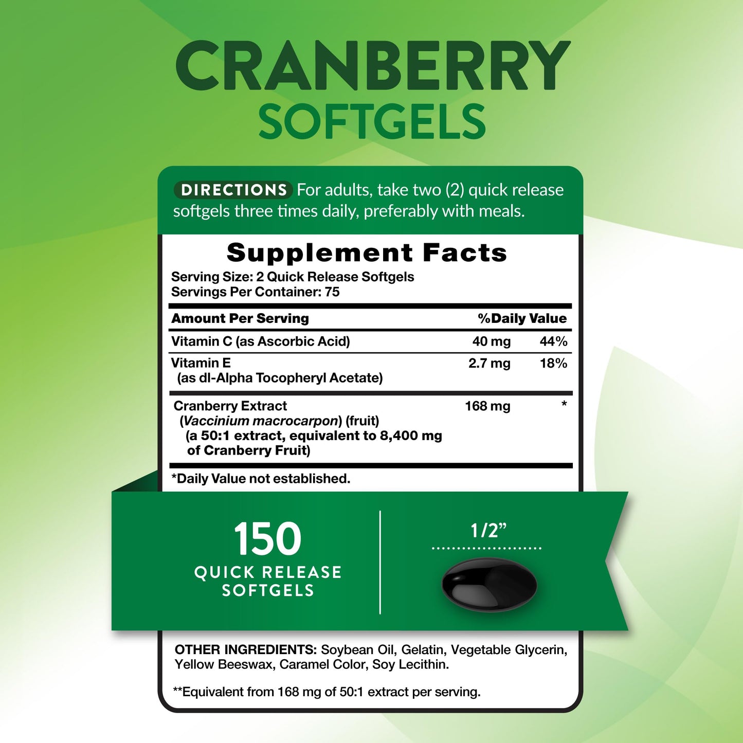 Nature's Truth Cranberry Pills with Vitamin C Softgels, 150 Count