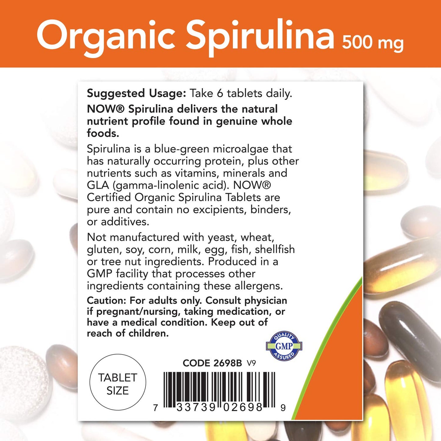 NOW Foods Organic Spirulina 500 mg with Vitamins, Minerals and GLA, 400 Tablets