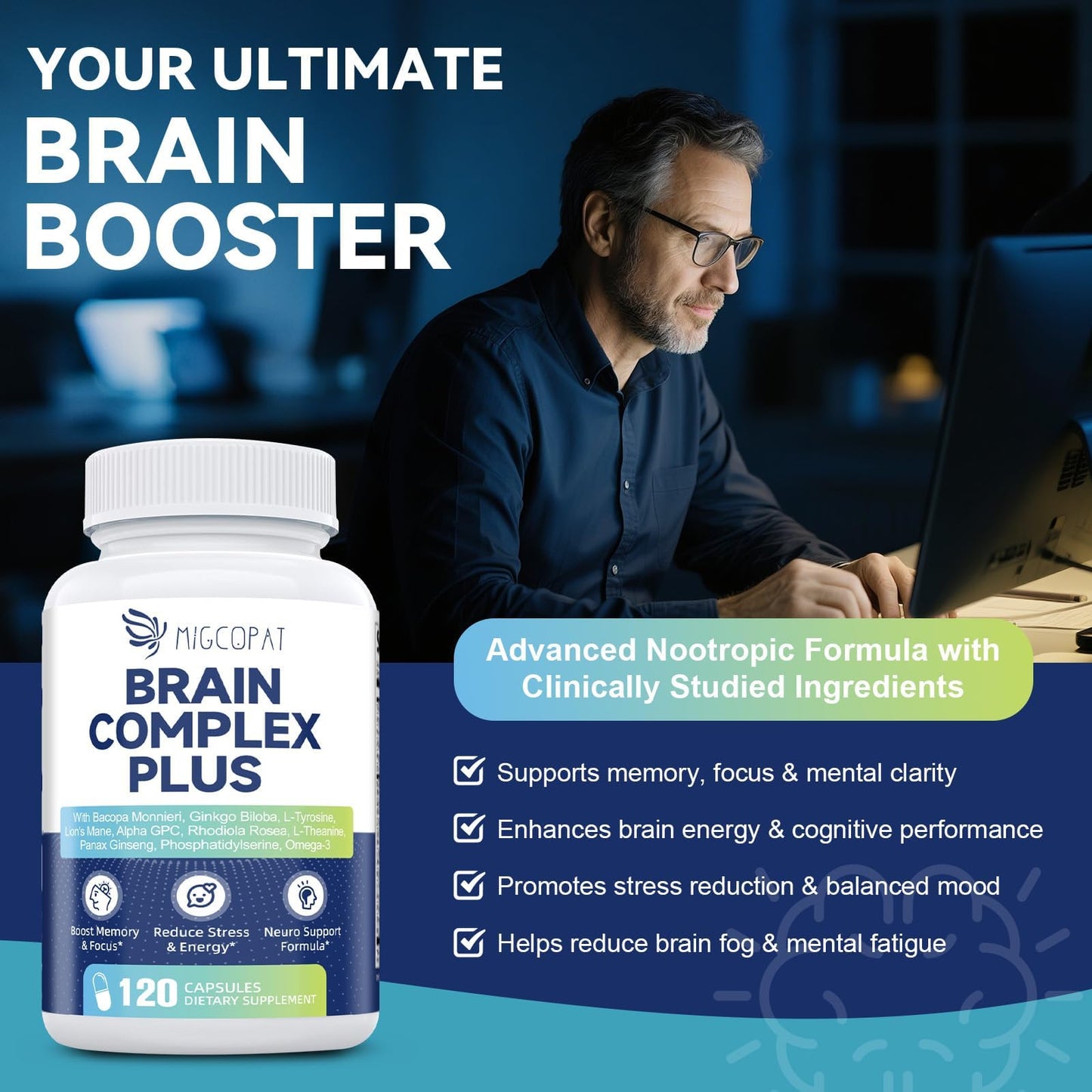 Migcopat Brain Supplements for Memory and Focus Capsule 120 Count