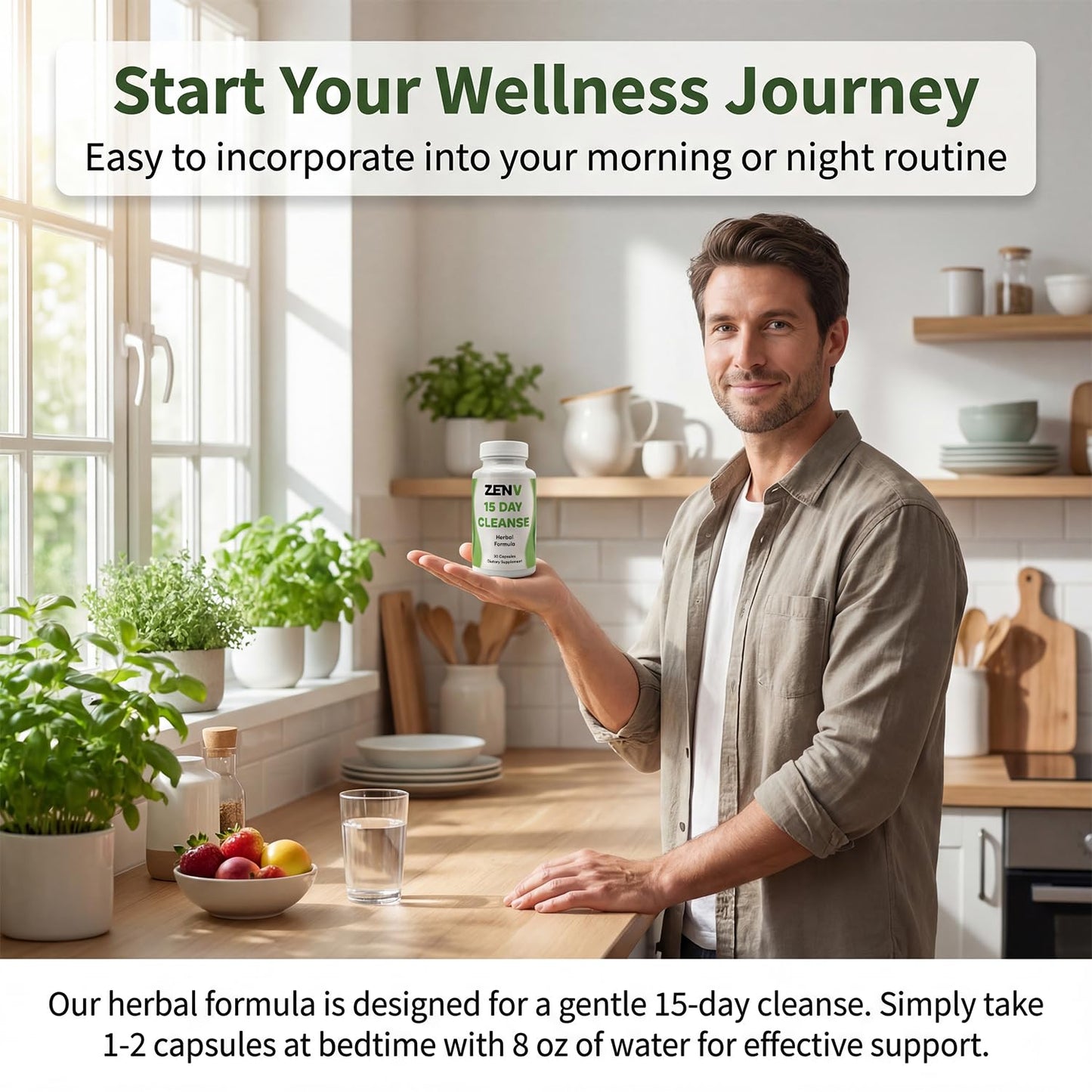 ZENV 15 Day Cleanse Advanced Gut Reset - Natural Digestive Support with Senna Leaf & Cascara Sagrada Plant-Based Capsules, 30 Count