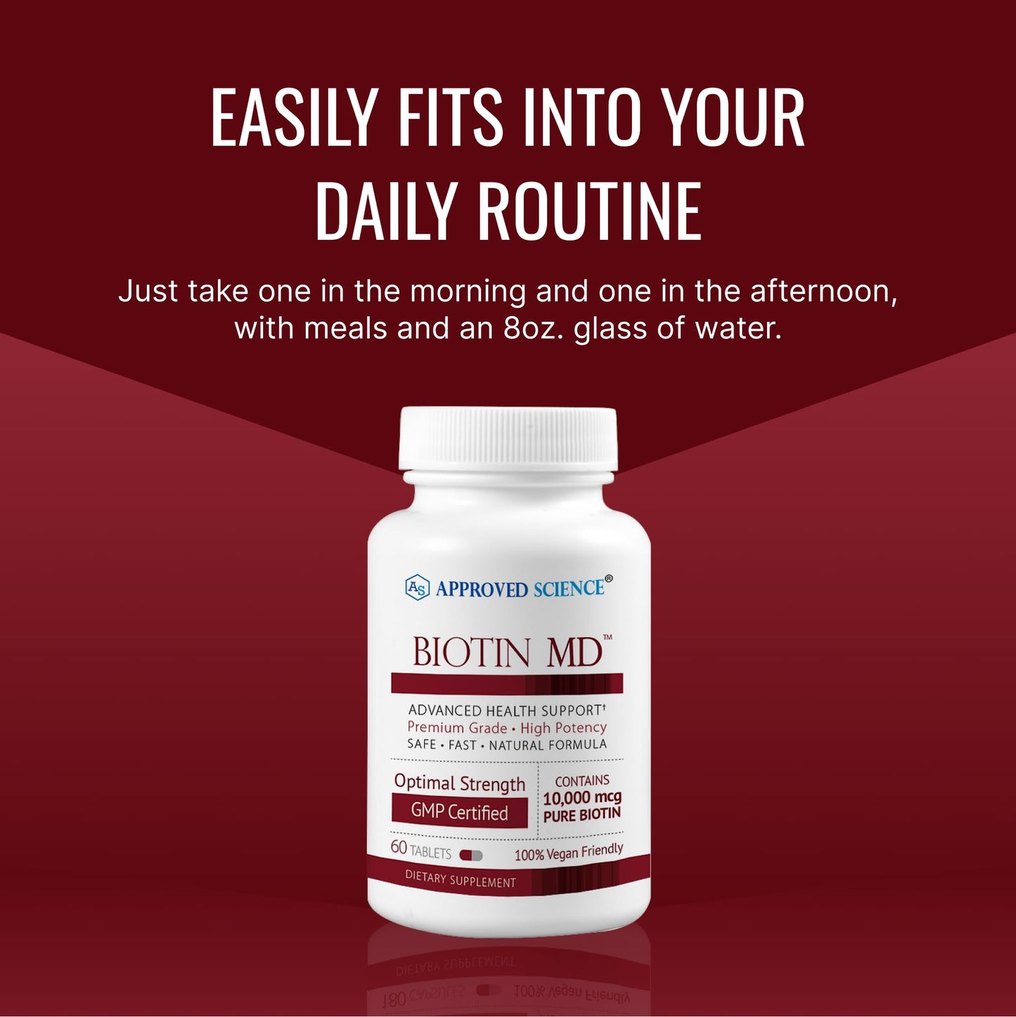 Approved Science Biotin MD – Extra Strength Pure Biotin 10,000mcg for Improved Hair, Skin and Nail Health, 60 Tablets