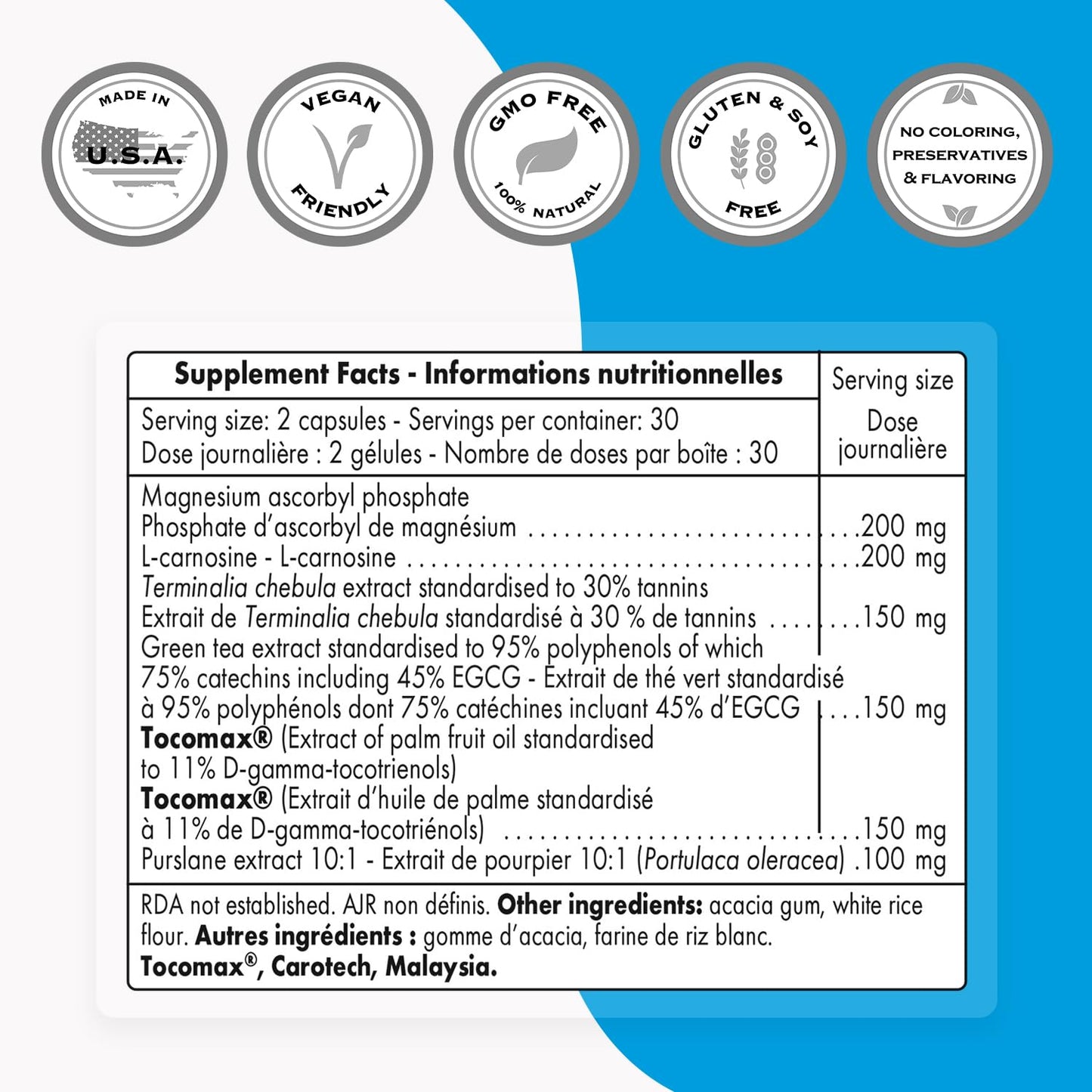 Supersmart Telomeres Maintenance Formula (High Potency) with Polyphenols, Catechins, EGCG, D-Gamma-Tocotrienols, 60 Capsules