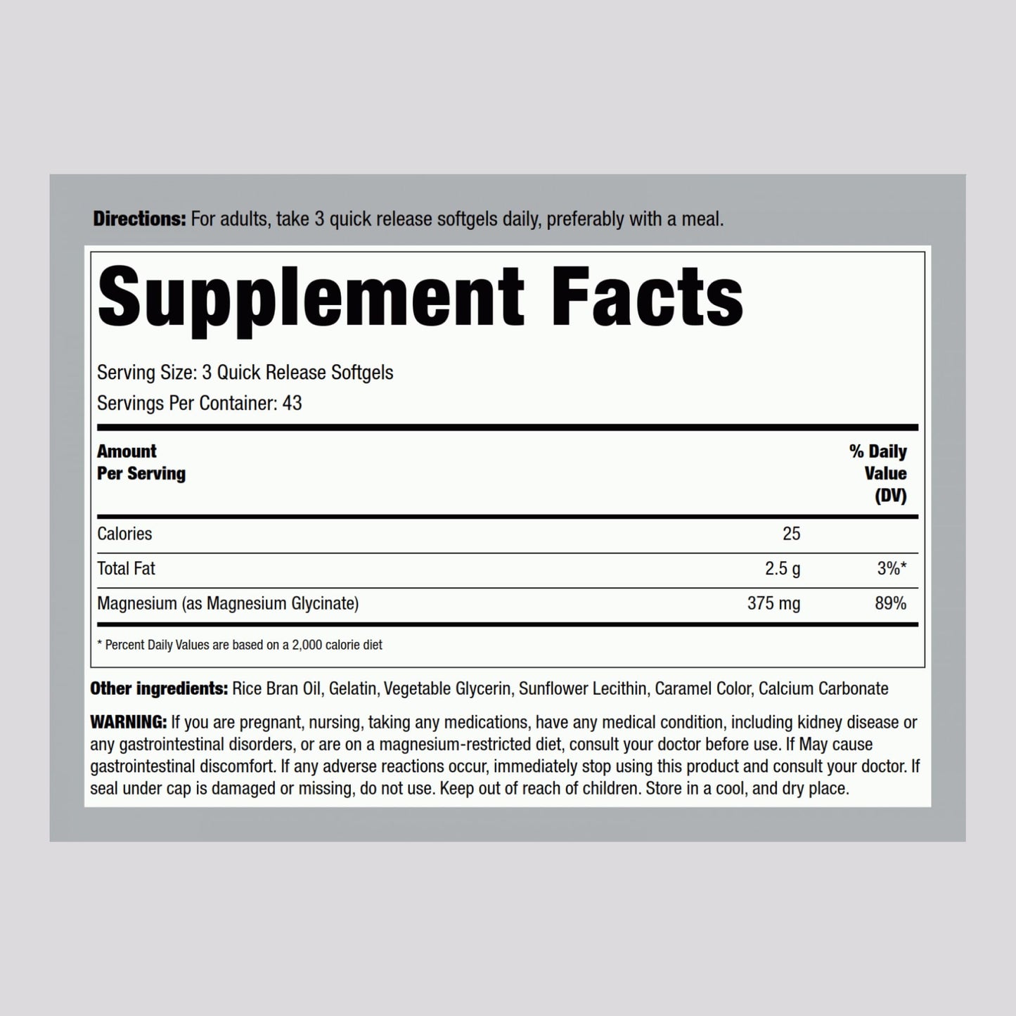 Piping Rock Magnesium Glycinate Softgels 130 Count