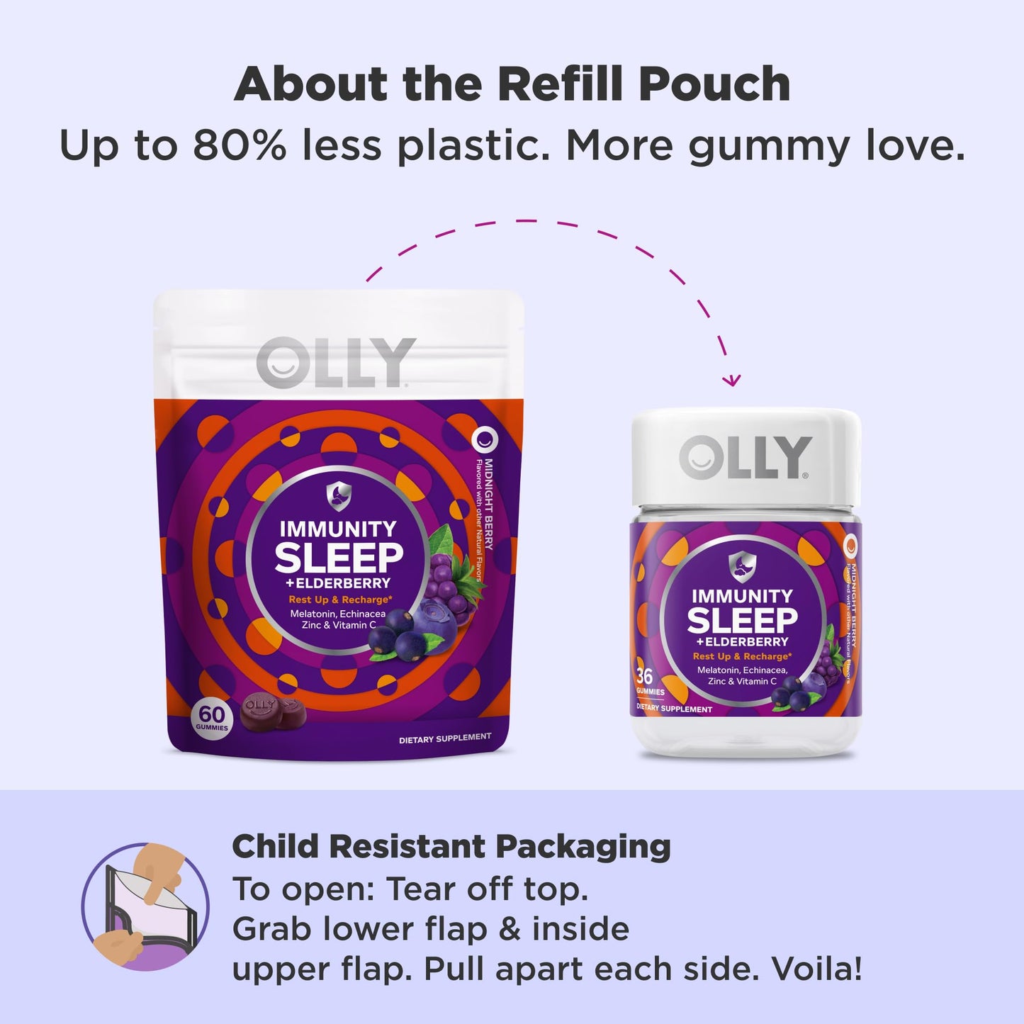 OLLY Immunity Sleep Gummy, Immune and Sleep Support, 3 mg Melatonin, Echinacea, Zinc, Vitamin C, Berry - 60 Count