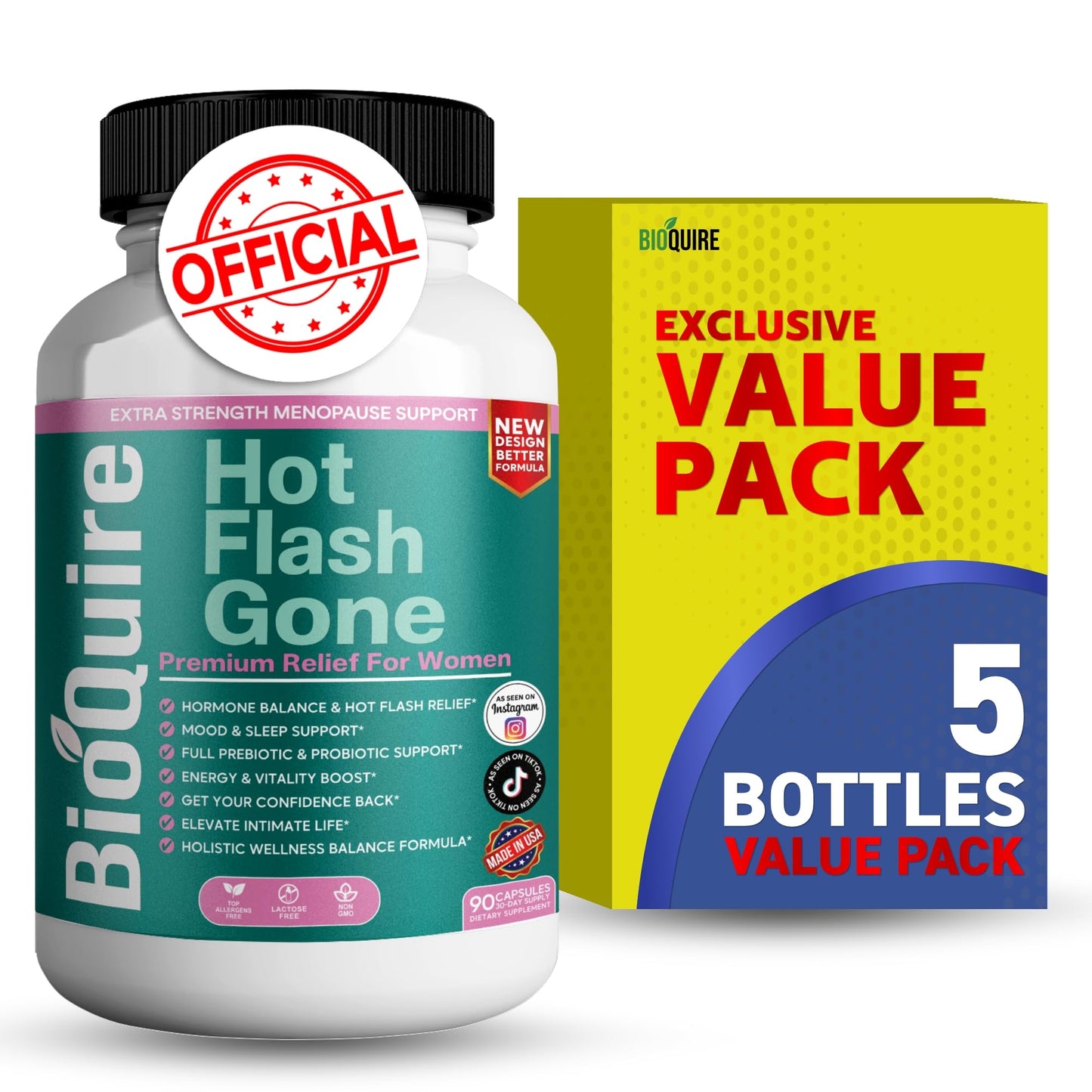 BIOQUIRE Hot Flash Gone – Menopause Support for Women 90 Capsules