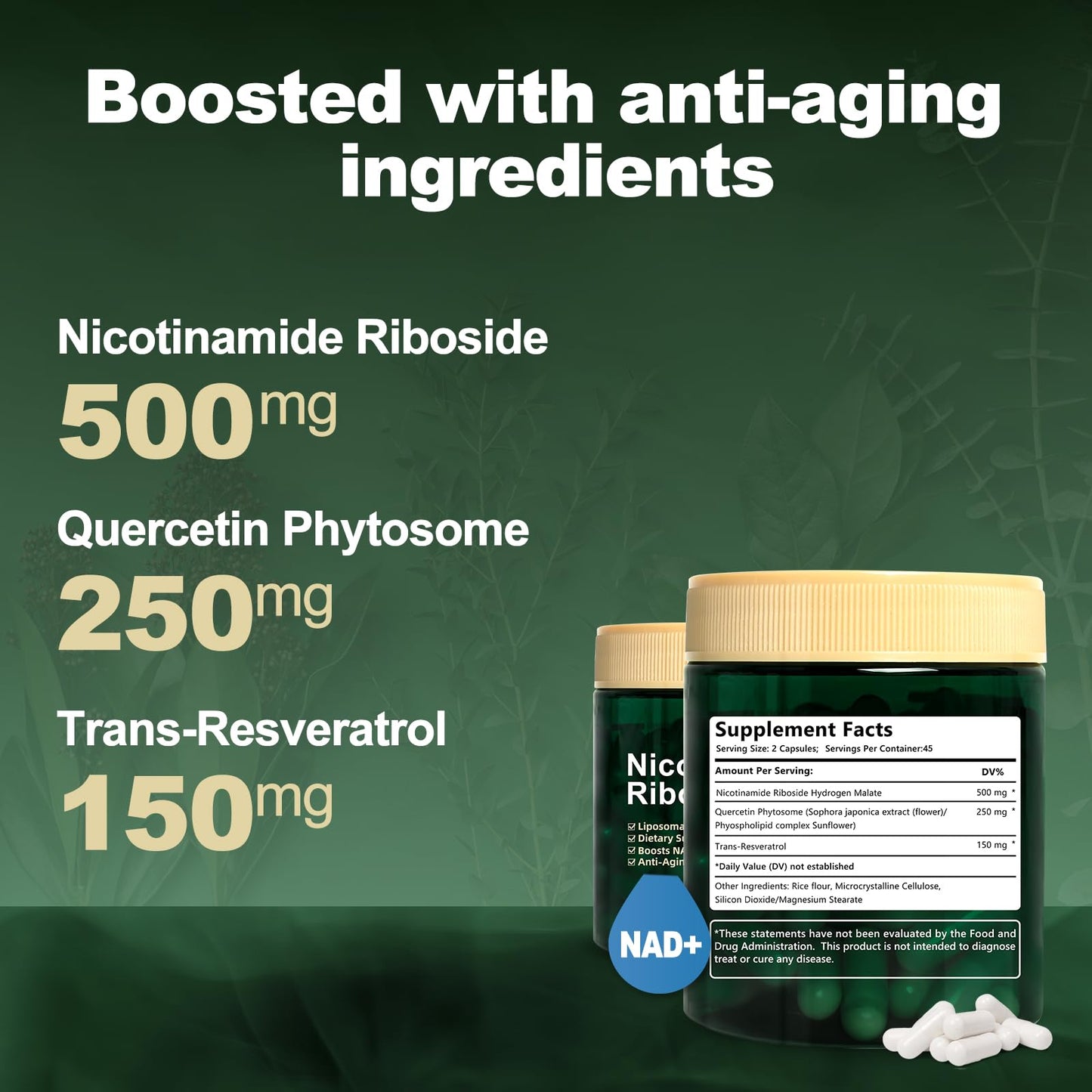 WepBio Liposomal NAD+ Supplement, Nicotinamide Riboside with Resveratrol 900mg for Women and Men, High Purity NAD Booster Supplement for Energy & Healthy Aging, 90 Capsules