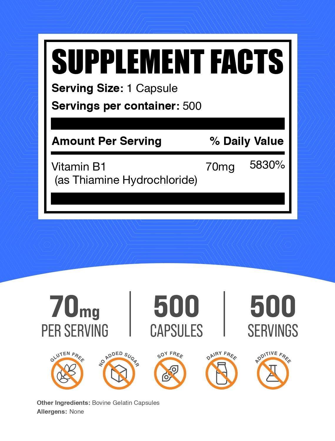 BulkSupplements Thiamine HCl Capsules, 500 Count