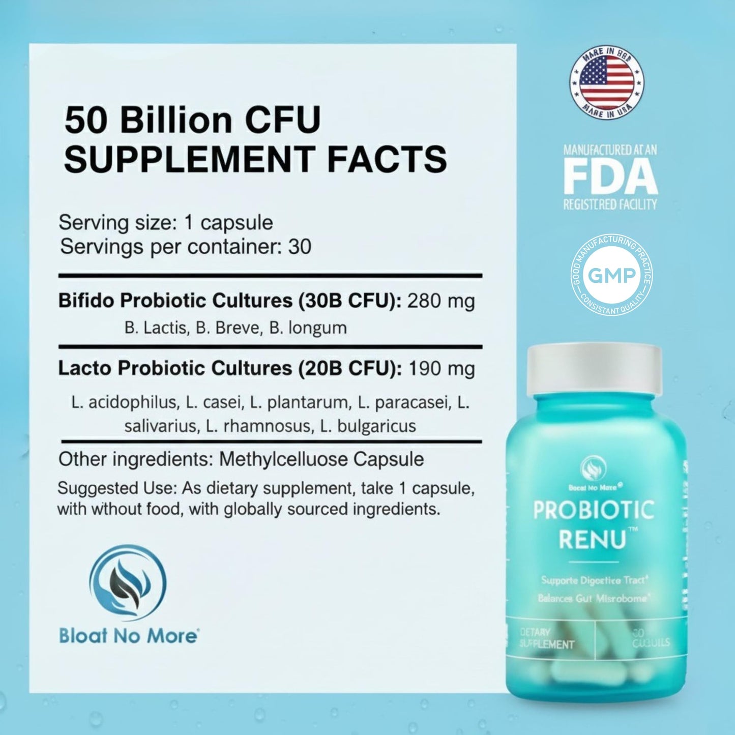 Bloat No More Probiotics 50 Billion CFU for Women & Men Capsule 30 Count