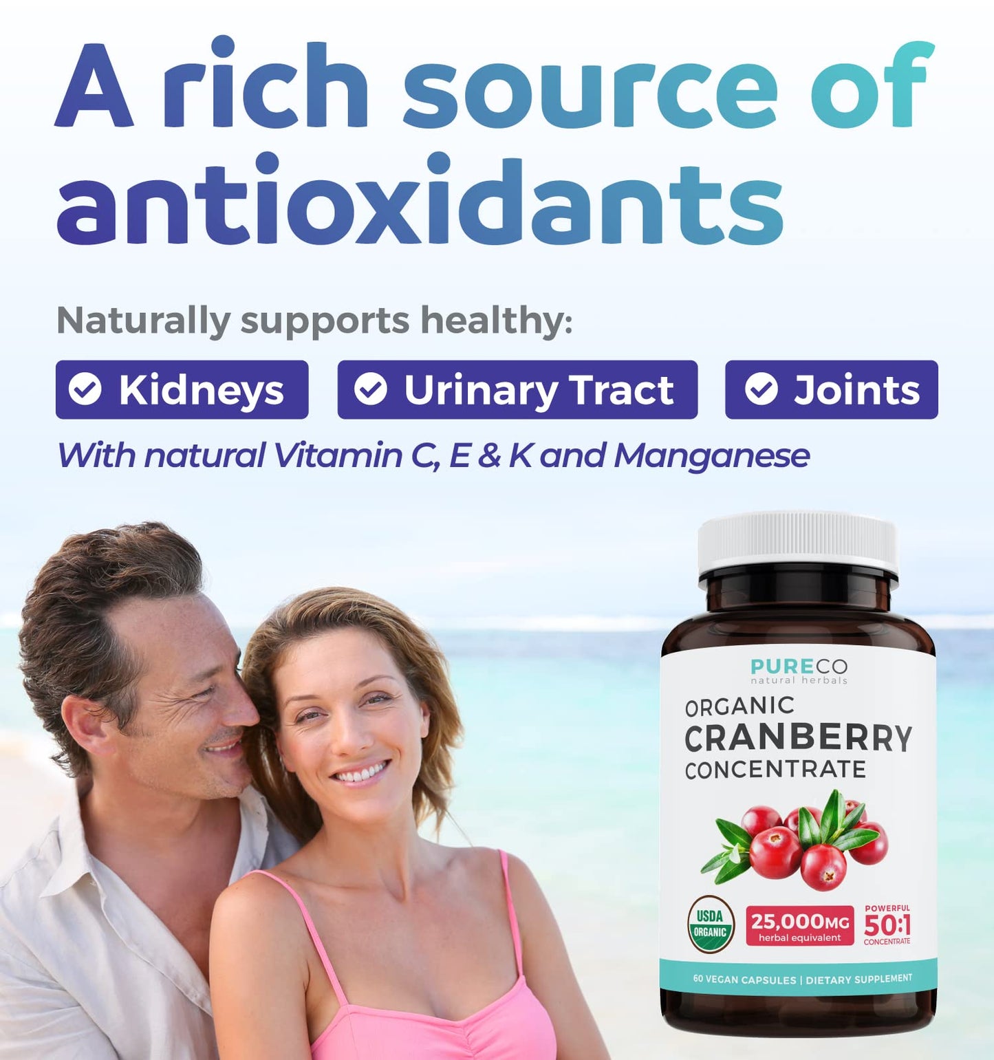 PURE CO Organic Cranberry Pills 60 Capsules