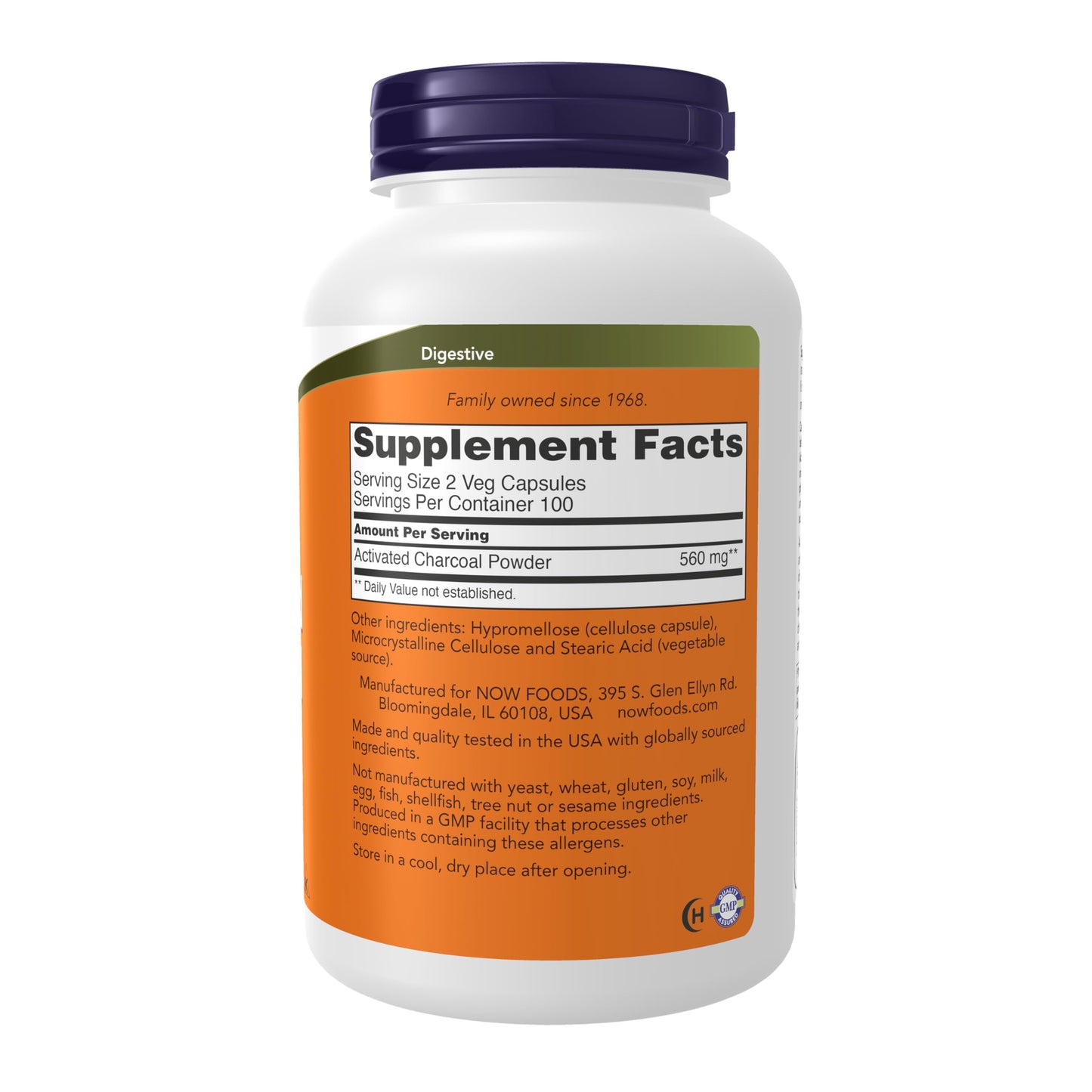 NOW Foods Activated Charcoal Veg Capsules, 200 Count