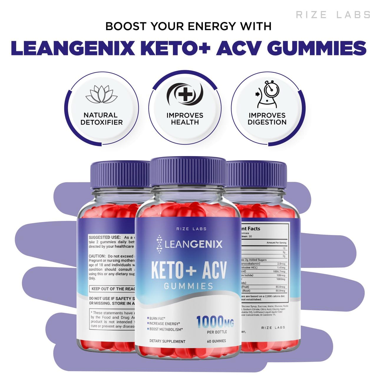 rize labs Leangenix Keto + ACV Gummies, 60 Count