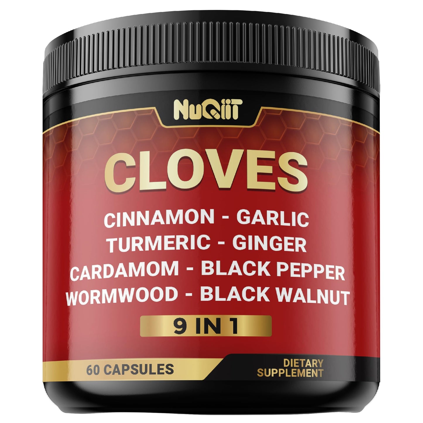 NUQIIT 9in1 Clove Supplement Rich in Vitamins & Minerals for Digestive, Immune System, Bone & Heart Health with Cinnamon, Turmeric, Ginger, Cardamom, Garlic, Wormwood, Black Walnut 60 Capsules