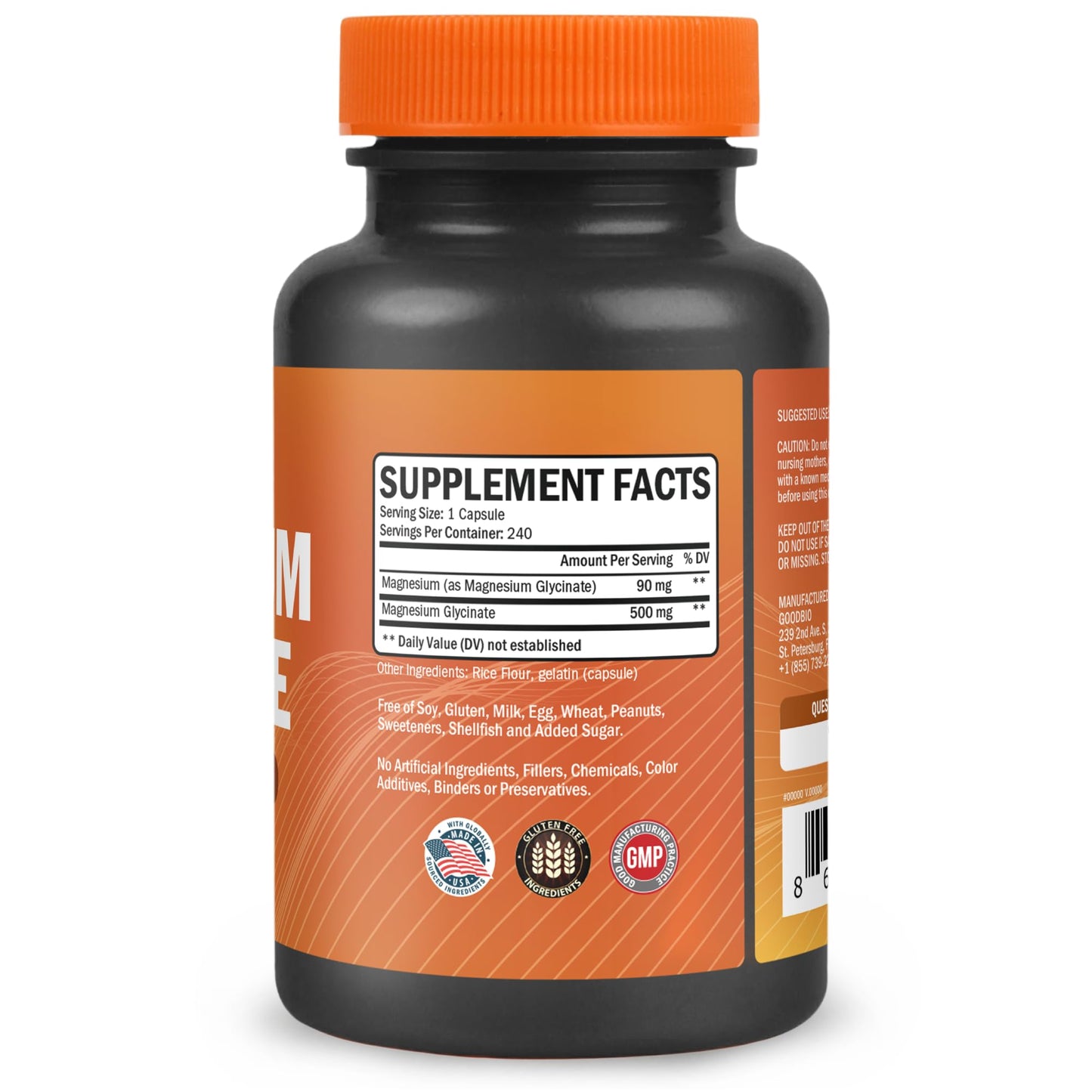 GOODBIO Magnesium Glycinate 500mg Capsule, 240 Capsules
