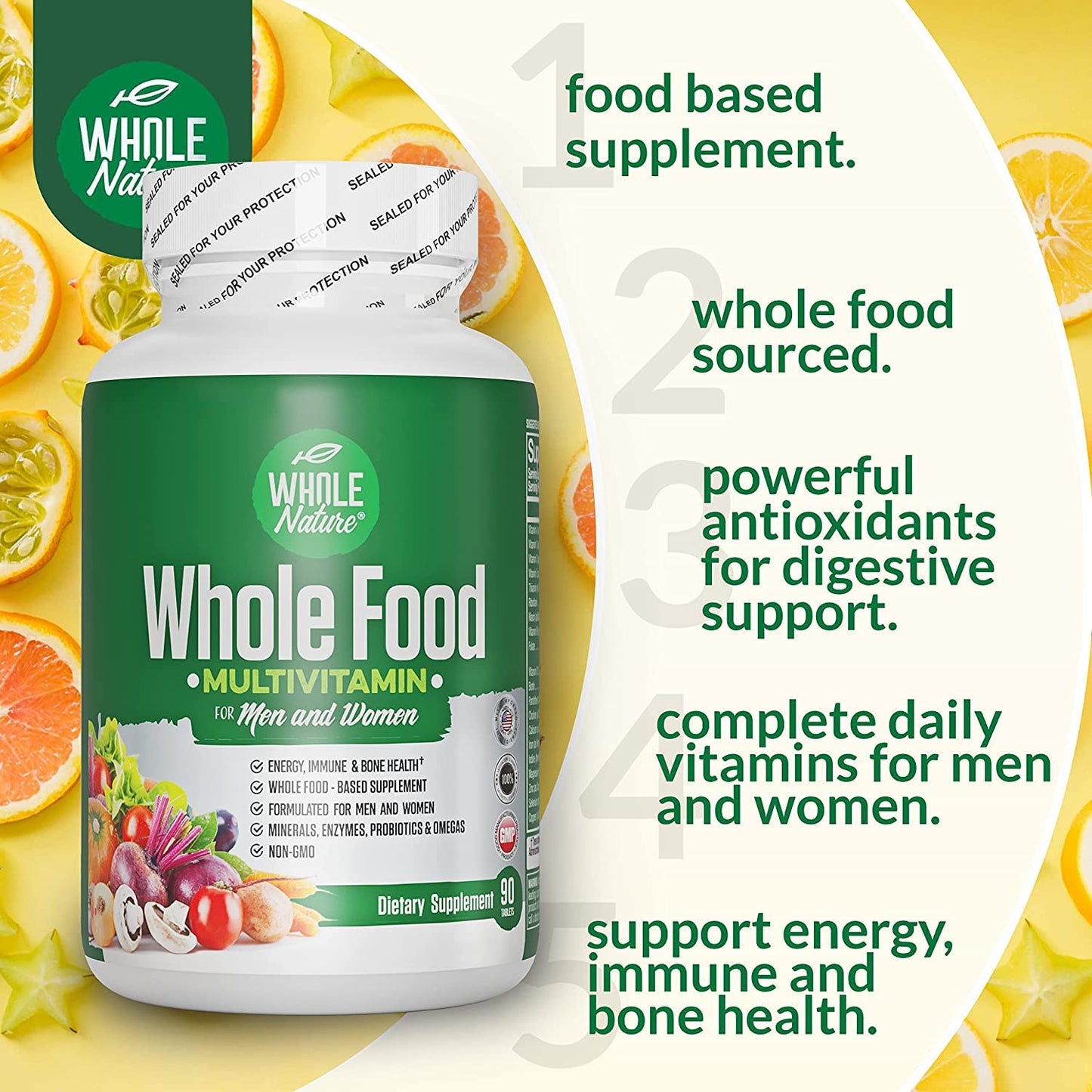 Whole Nature Whole Food Multivitamin for Men and Women, 90 Capsules