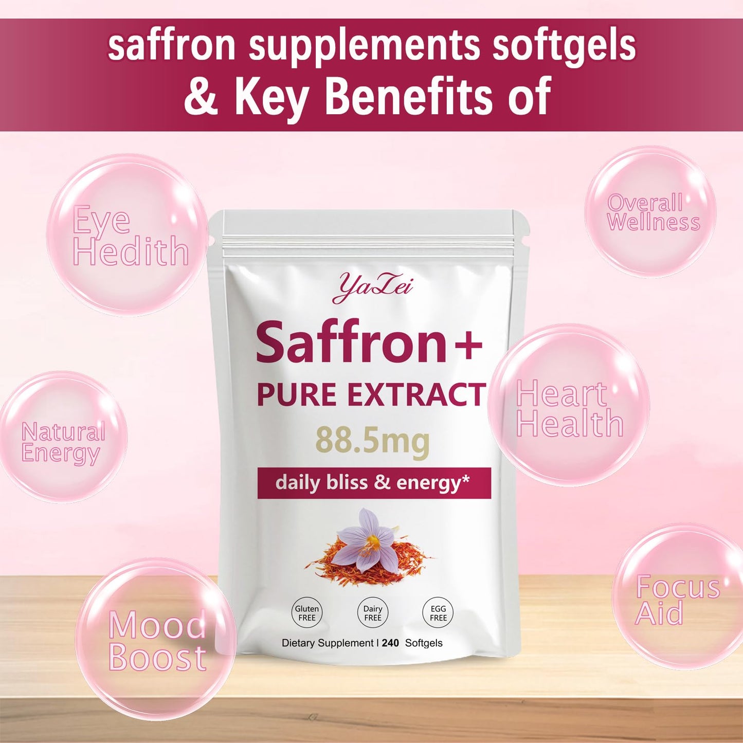 Yalei Saffron Extract Supplements 88.5mg Softgel 240 Softgels