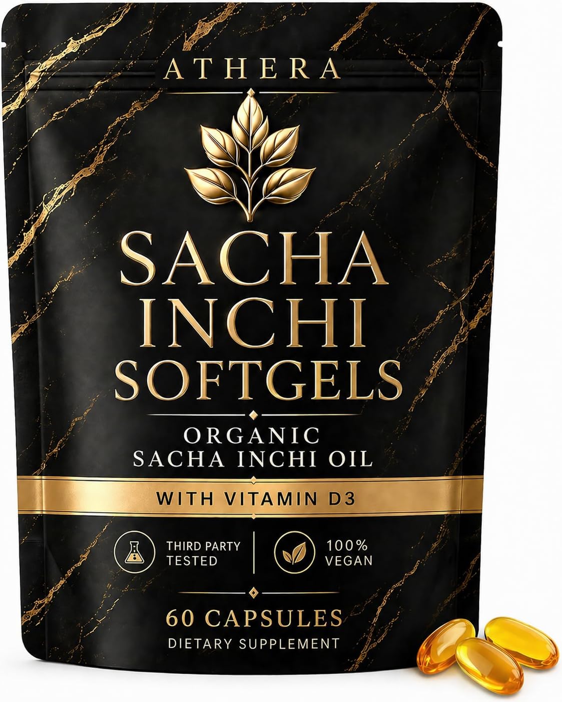 Livioon Athera Softgels Organic Sacha Inchi Oil & Vitamin D3 Capsules 60 Count