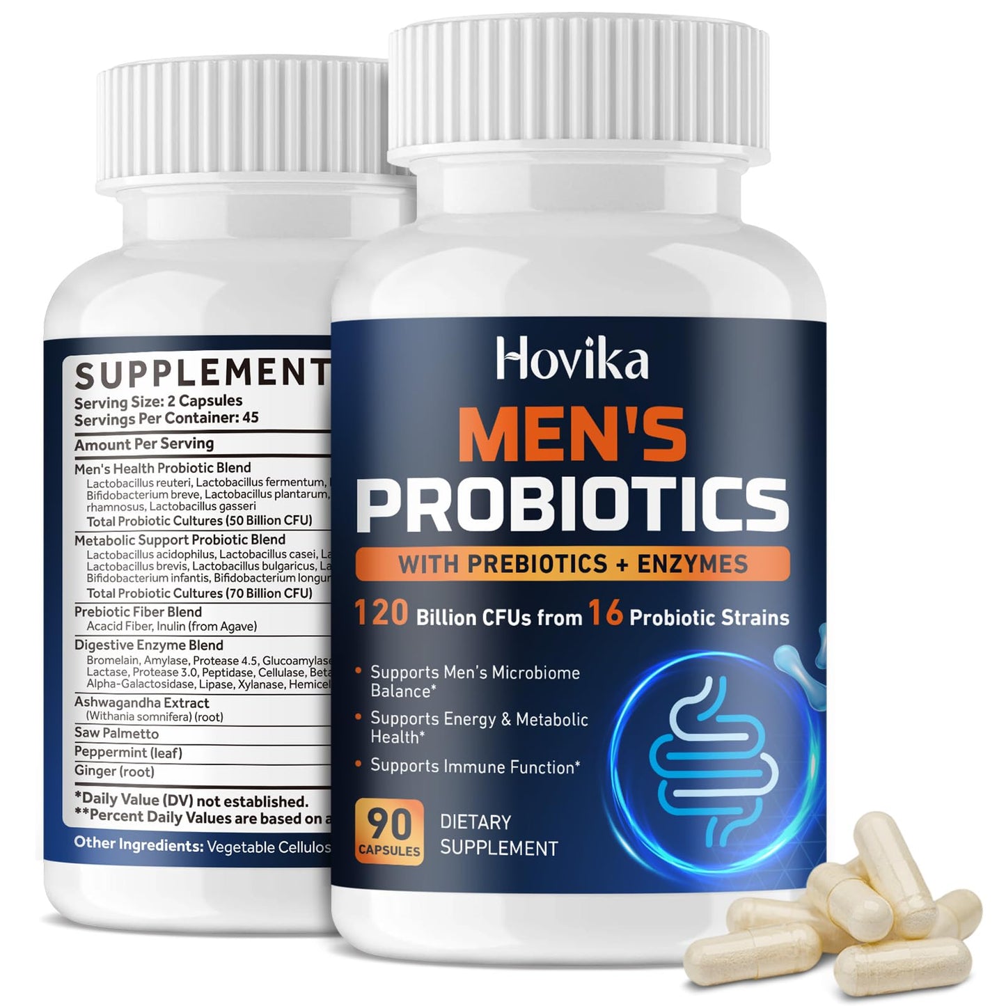Hovika Probiotics for Men 120 Billion CFUs, 16 Strains, Capsule, 90 Capsules