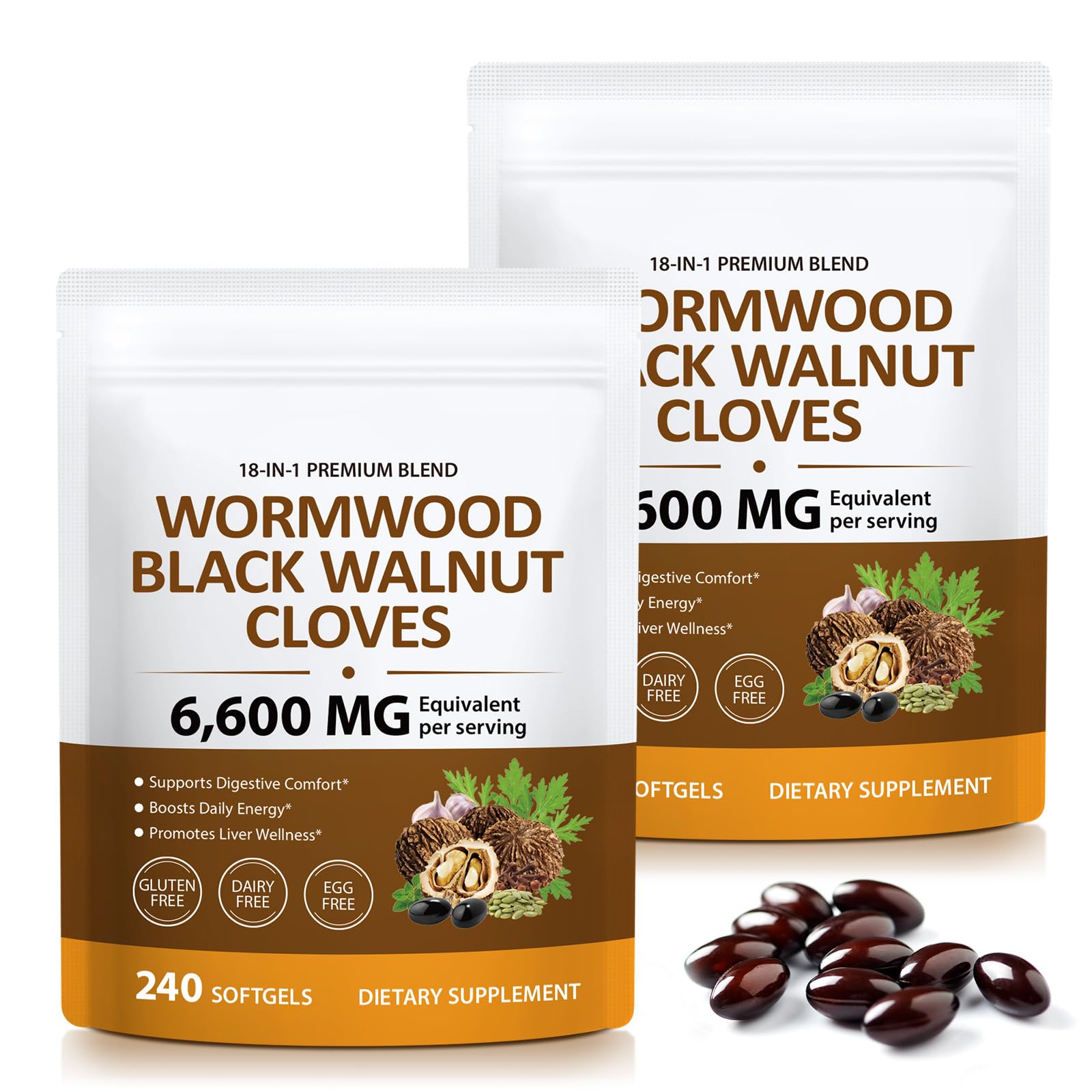 UXENPHXF 18-in-1 Wormwood Black Walnut Clove Herbal Capsules, 480 Capsules