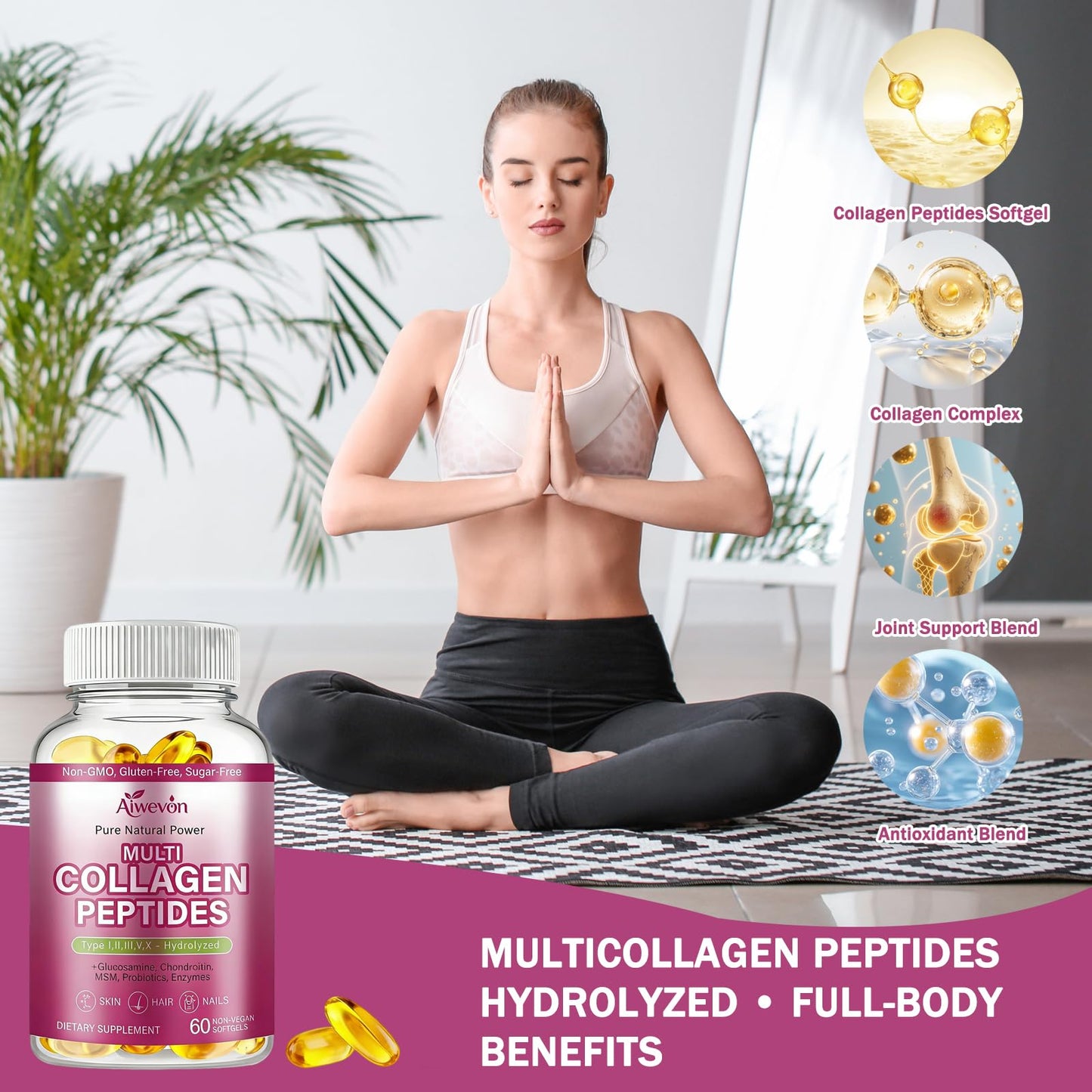 Aiwevon Multi Collagen Peptides 9500mg, 60 Capsules