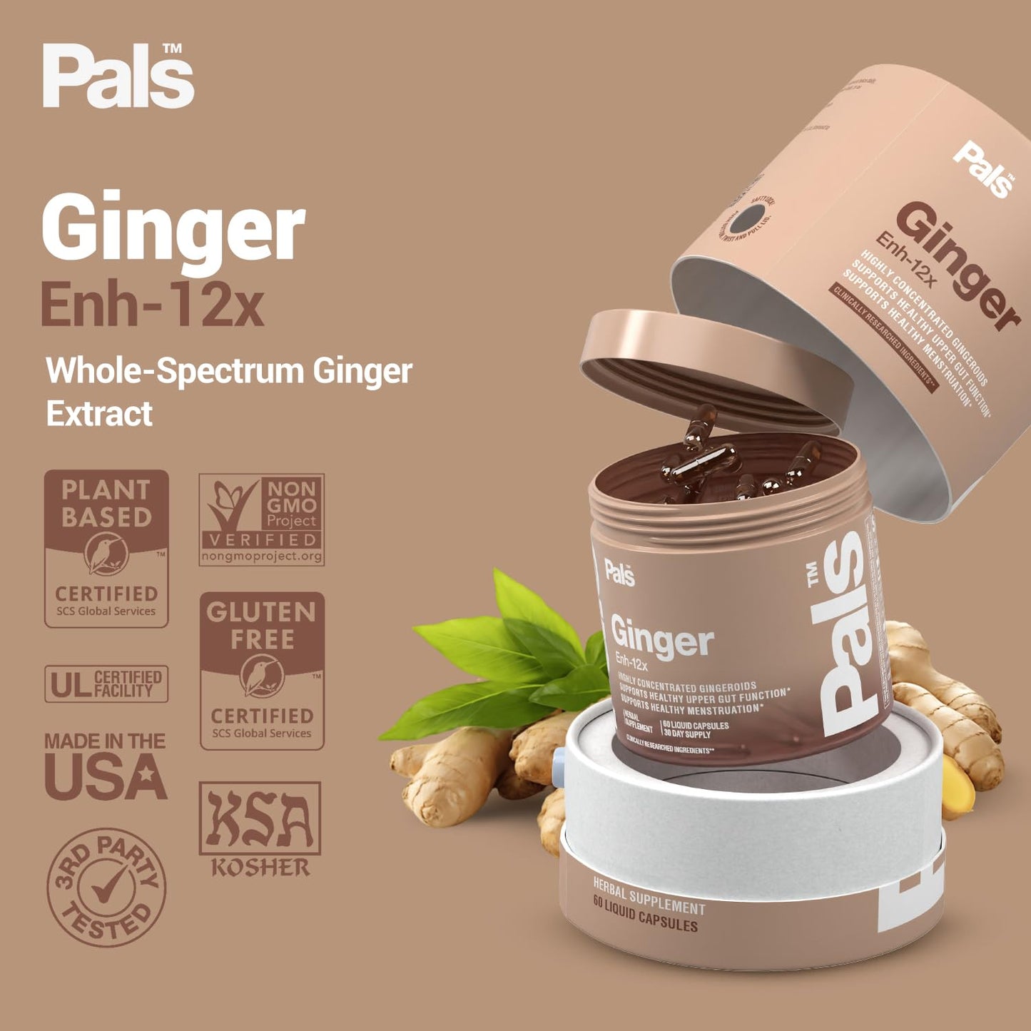 PALS Pure Ginger Root Capsules, 60 Count