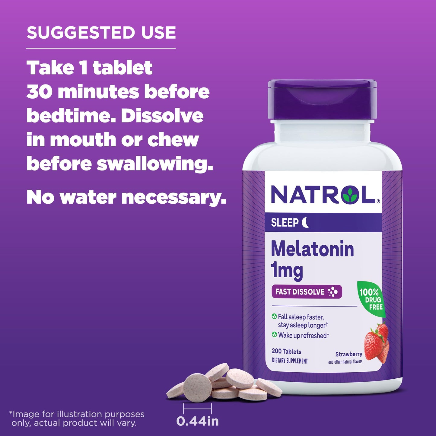 Natrol Melatonin Fast Dissolve 1 mg Tablets, 200 Count