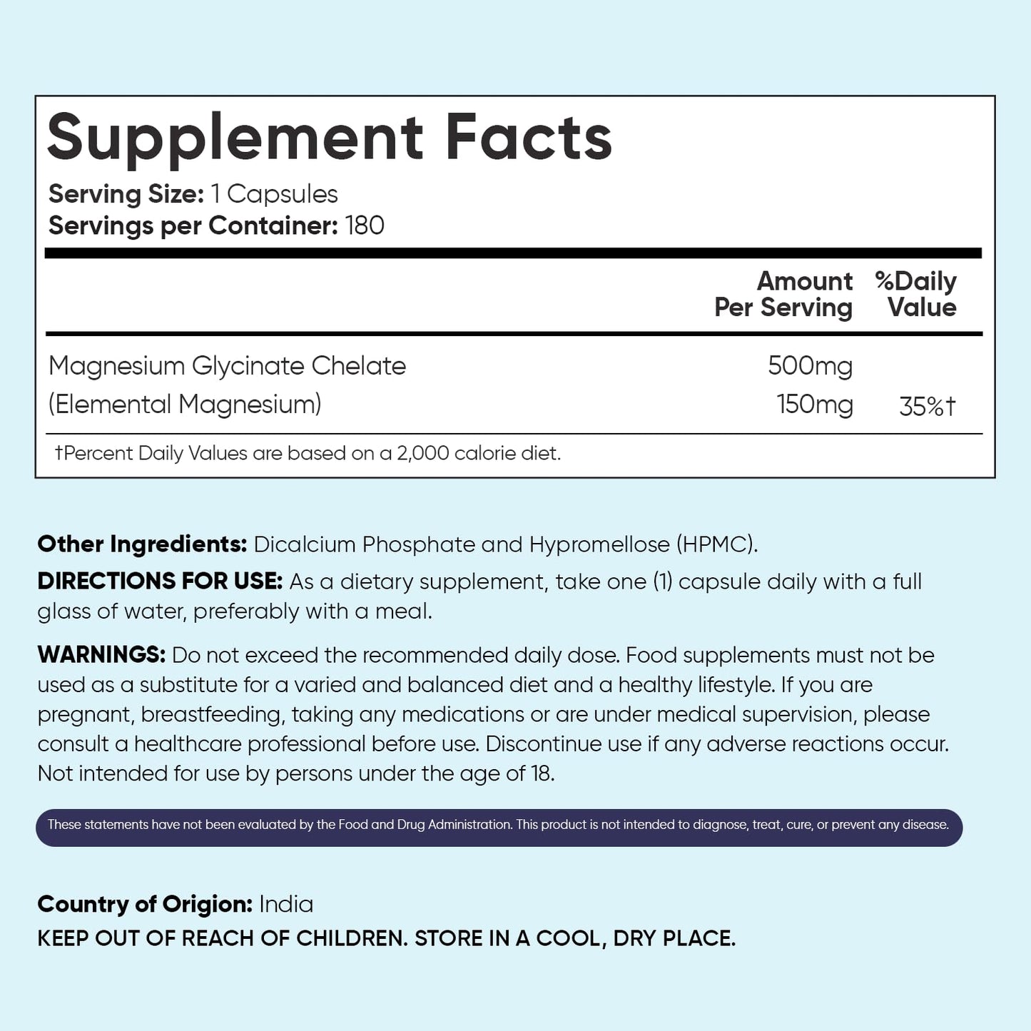 WeightWorld Magnesium Glycinate 500mg Capsules, 180 Count