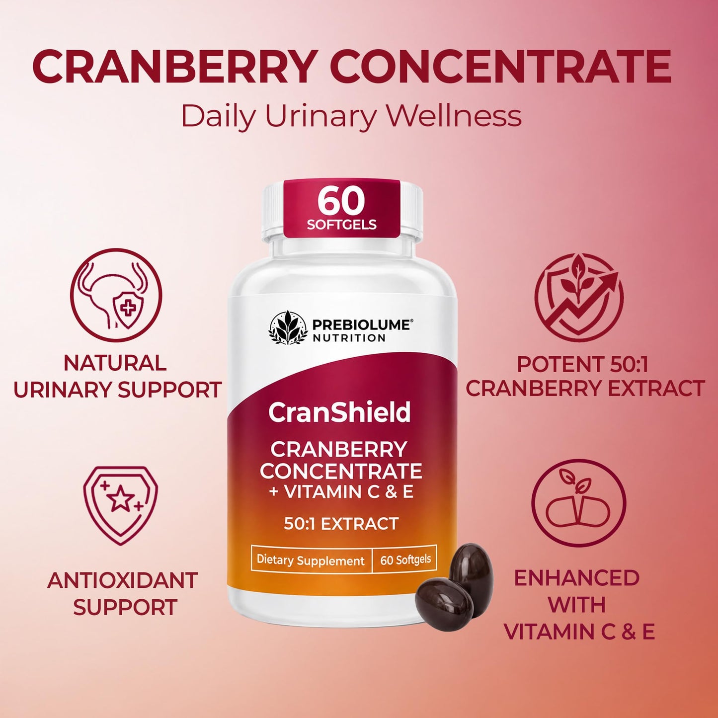 Prebiolume Cranberry Softgels for Women, 60 Softgels