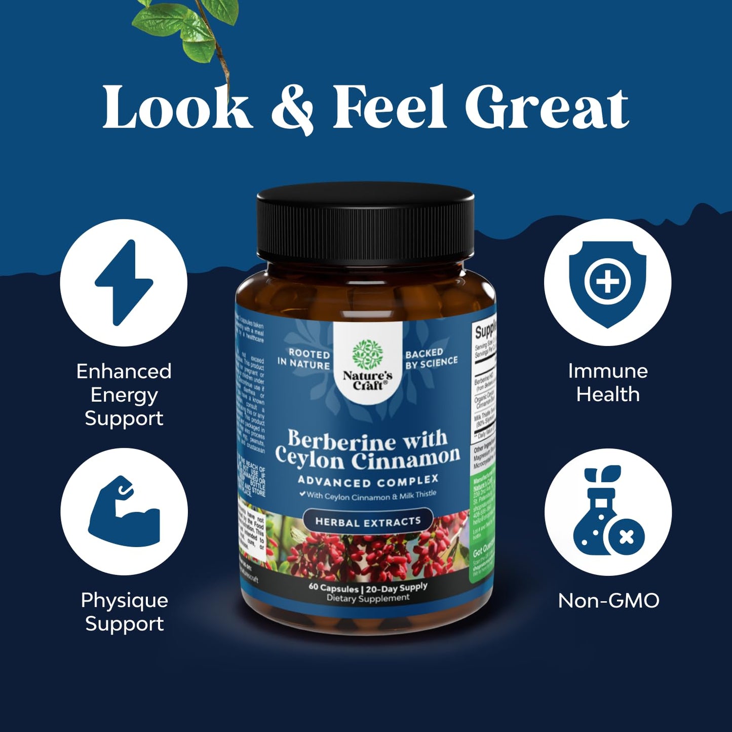 Natures Craft Balancing Berberine Plus 1200mg Complex Capsules, 60 Count