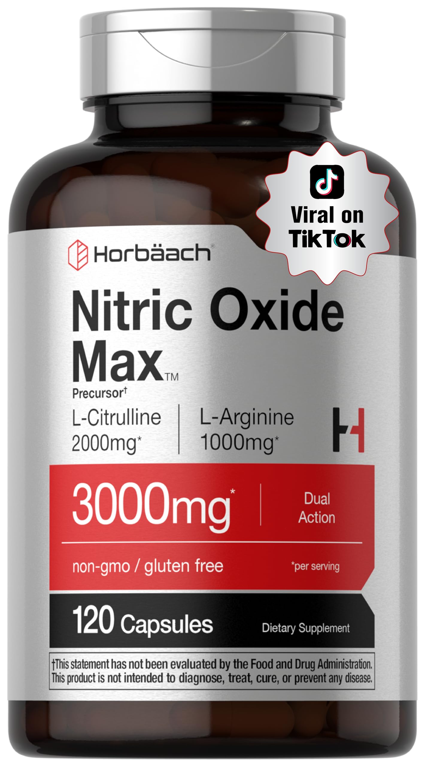 Horbäach Nitric Oxide Supplement 3000mg Capsules 120 Count