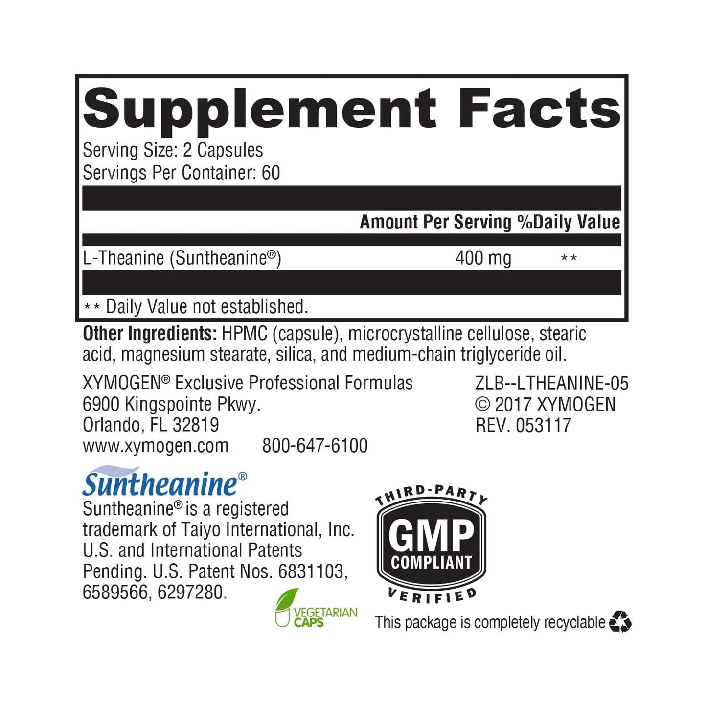 XYMOGEN L-Theanine Capsule, 120 Count