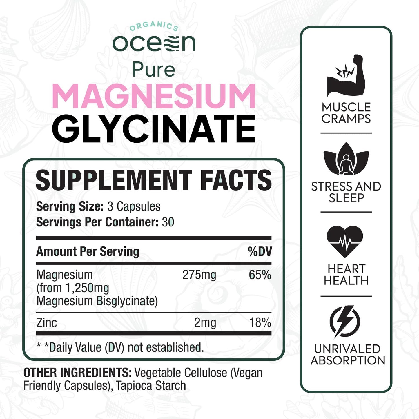Organics Ocean Magnesium Glycinate with Zinc Capsules, 90 Count