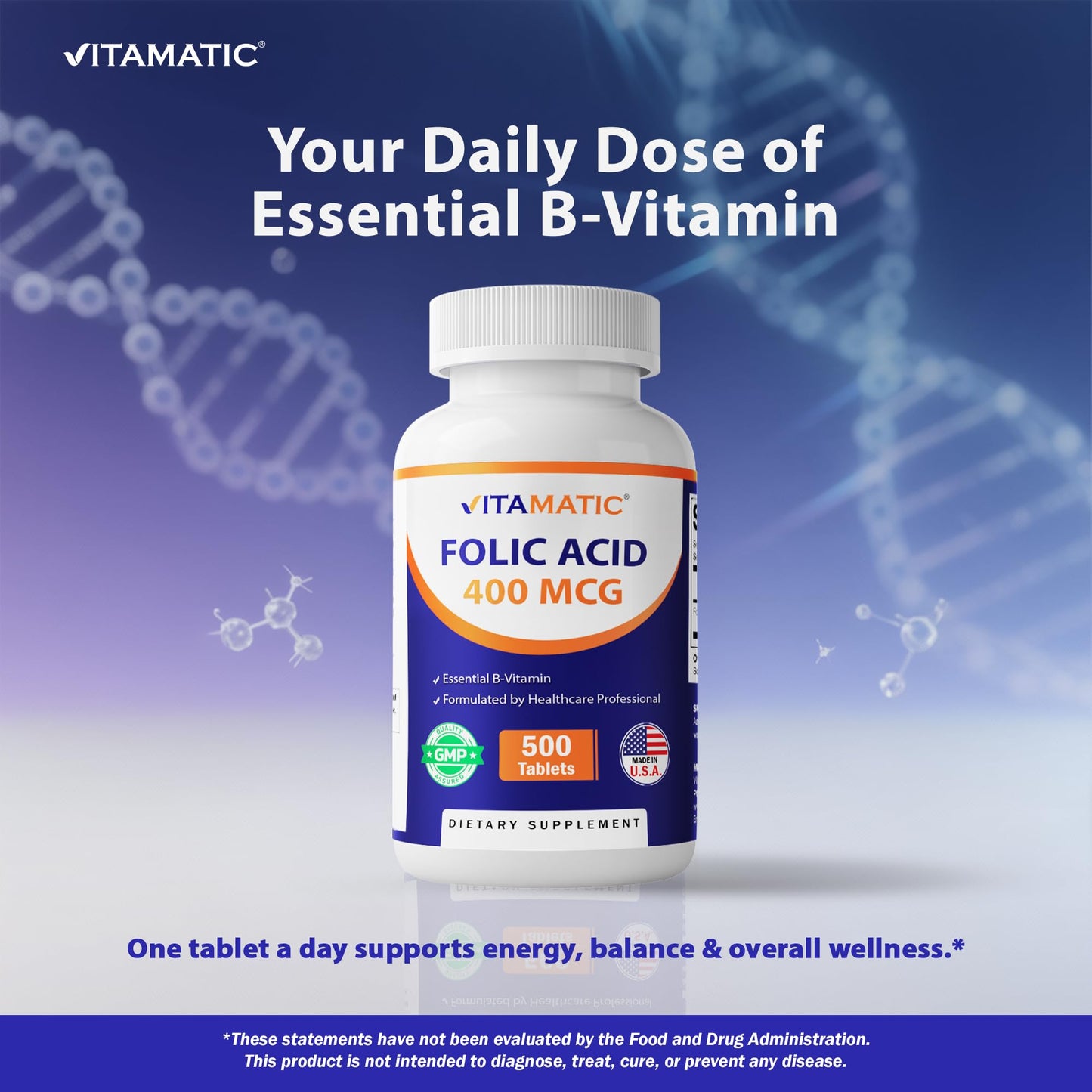 Vitamatic Folic Acid 400 mcg 1000 Tablets