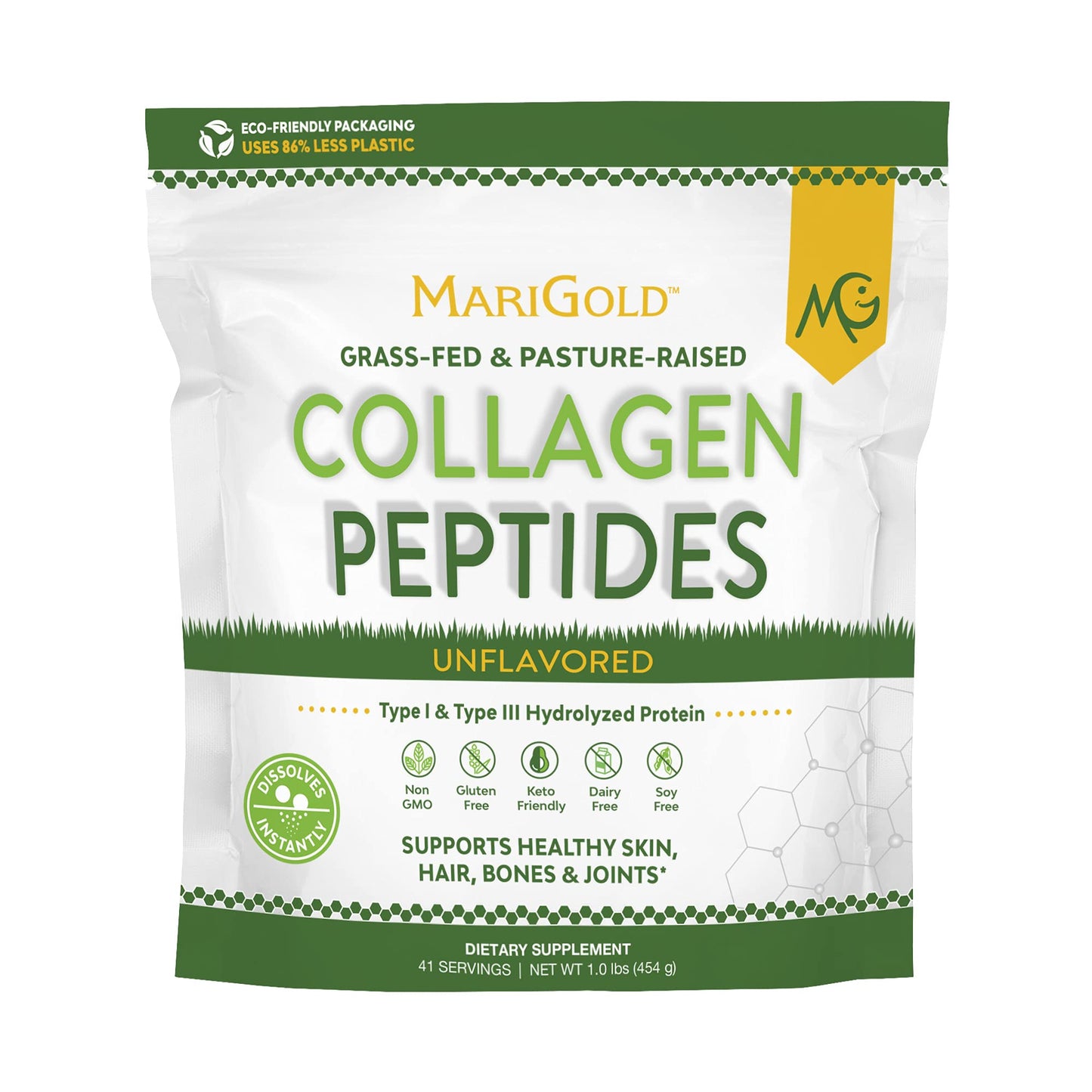 MariGold Grass-fed Collagen Peptides Unflavored Powder, 1 lb