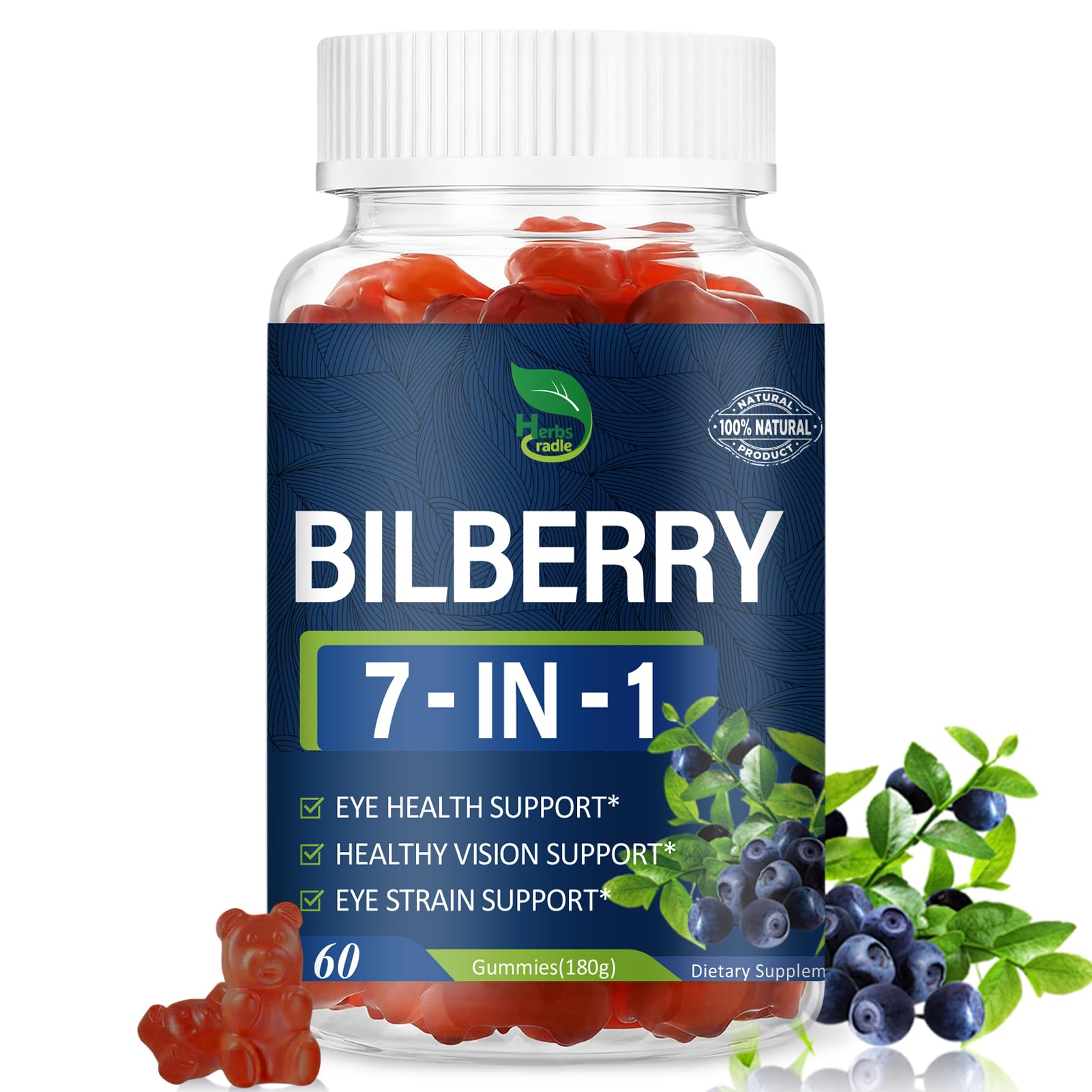 Herbscradle Bilberry Extract Gummies for Eye Health Support Gummy 60 Count