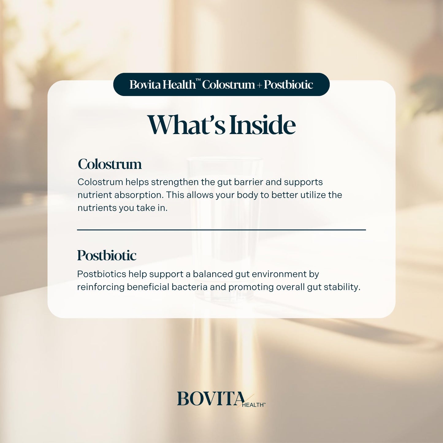Bovita Health Colostrum + Postbiotic Powder Supplement, 40 Servings