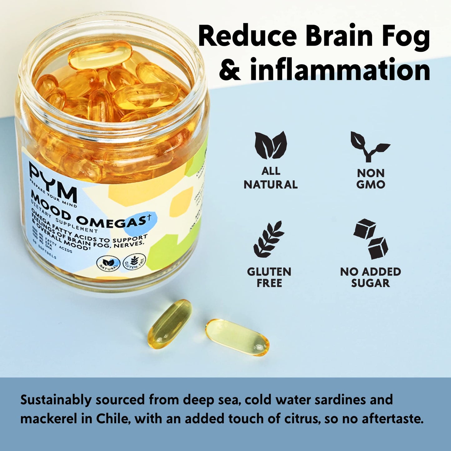 PYM Health Omega-3 Supplement for Mood and Emotional Support 60 Capsules