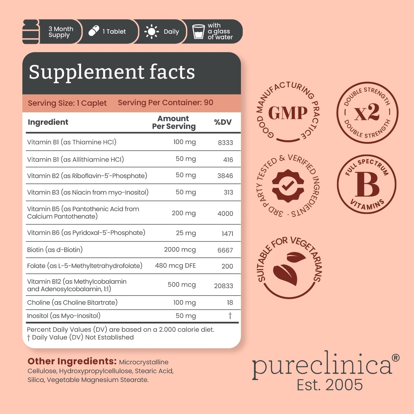 pureclinica Biotin 40,000mcg (400% Strength) BioVOL² Liposomal Biotin Complex Caplets, 180 Count