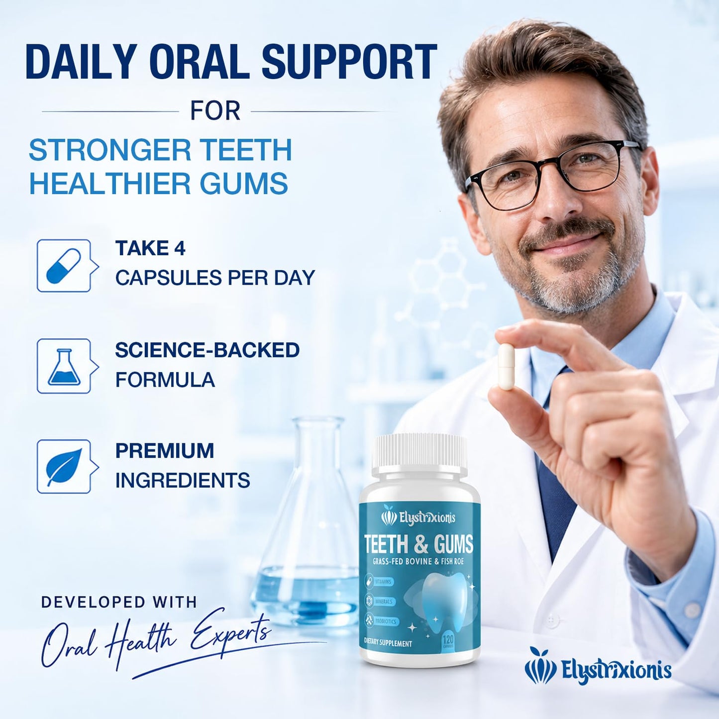 Elystrixionis Gum Restore Gum Repair for Receding Gums – Probiotic Oral Health Formula Capsule, 120 Capsules