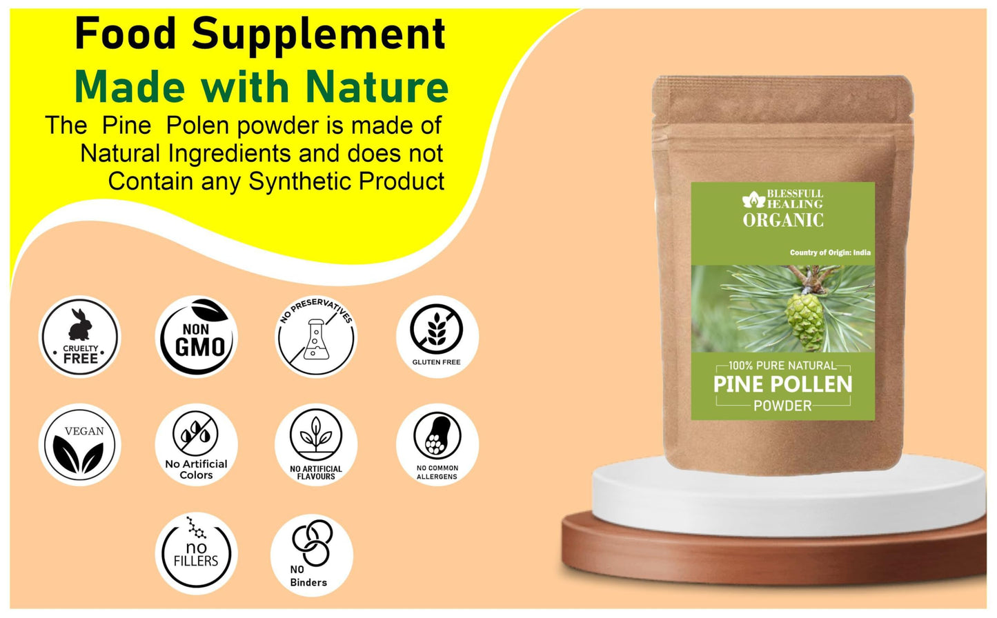 Blessfull Healing Organic Pine Pollen Powder 10.58 oz