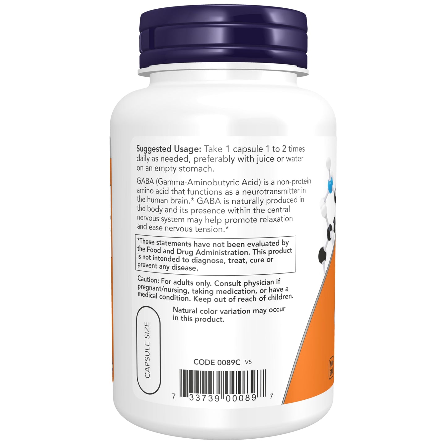NOW Foods GABA (Gamma-Aminobutyric Acid) 750mg Neurotransmitter Support*, 100 Veg Capsules