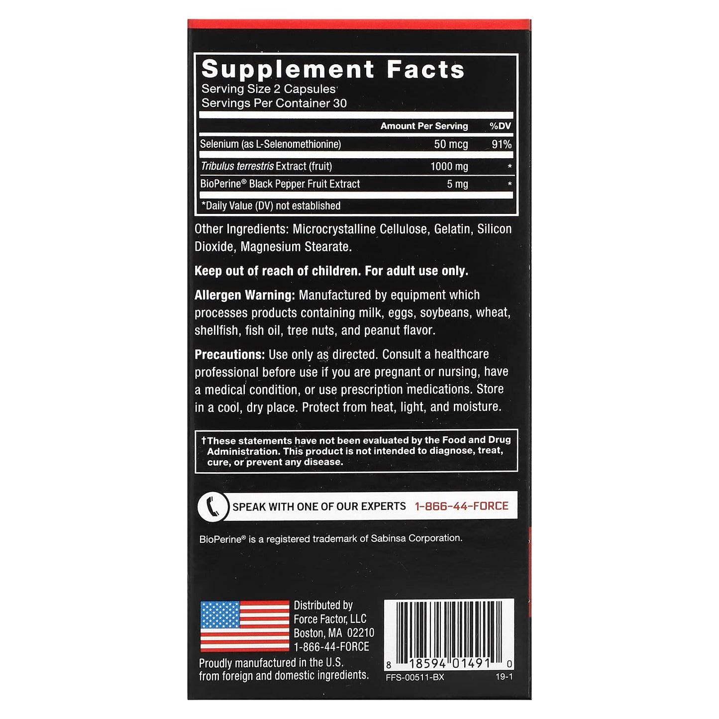 Force Factor Tribulus Terrestris for Men Capsules 60 Count