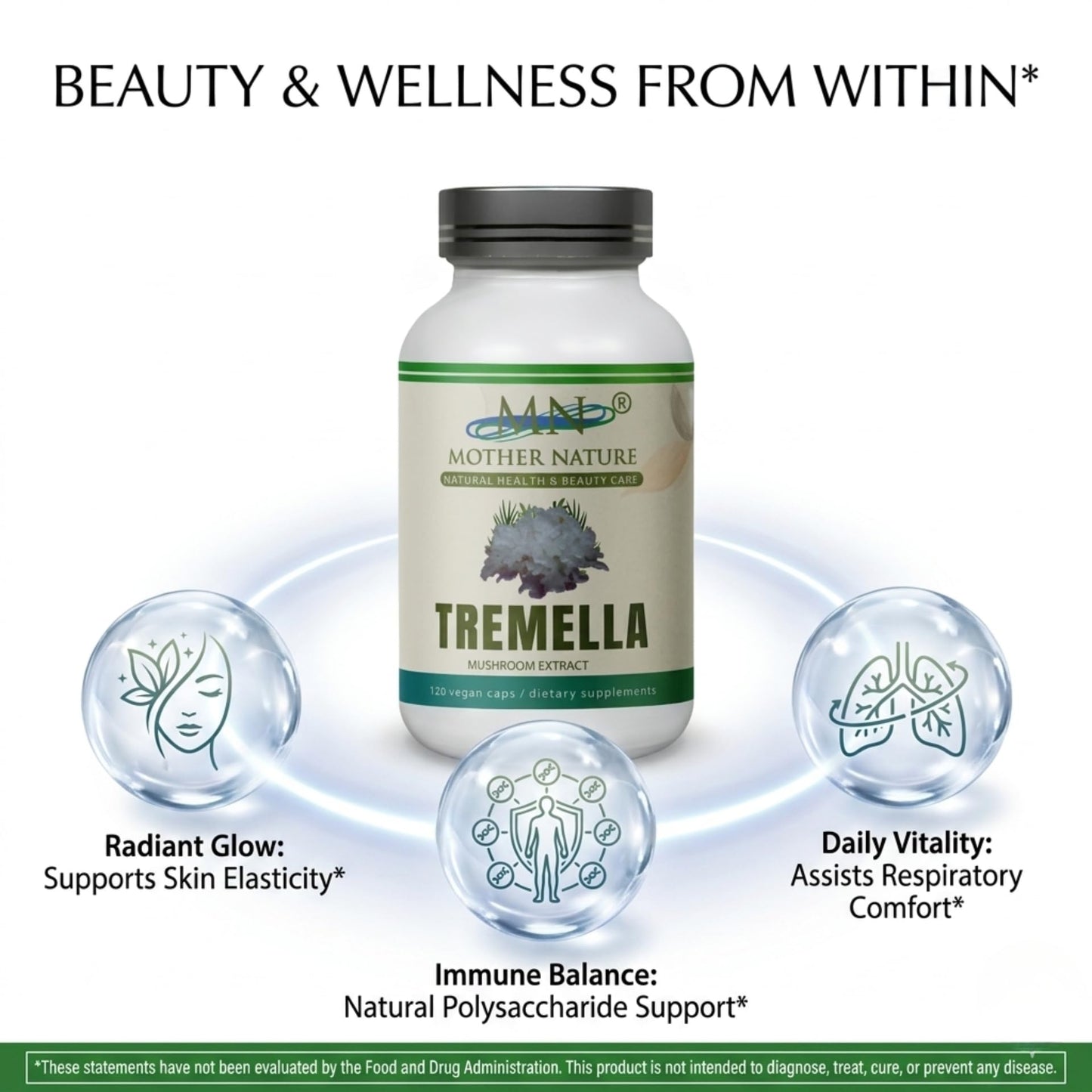 Mn Mother Nature Inc Tremella Mushroom Extract Capsules 1000mg, 120 Capsules