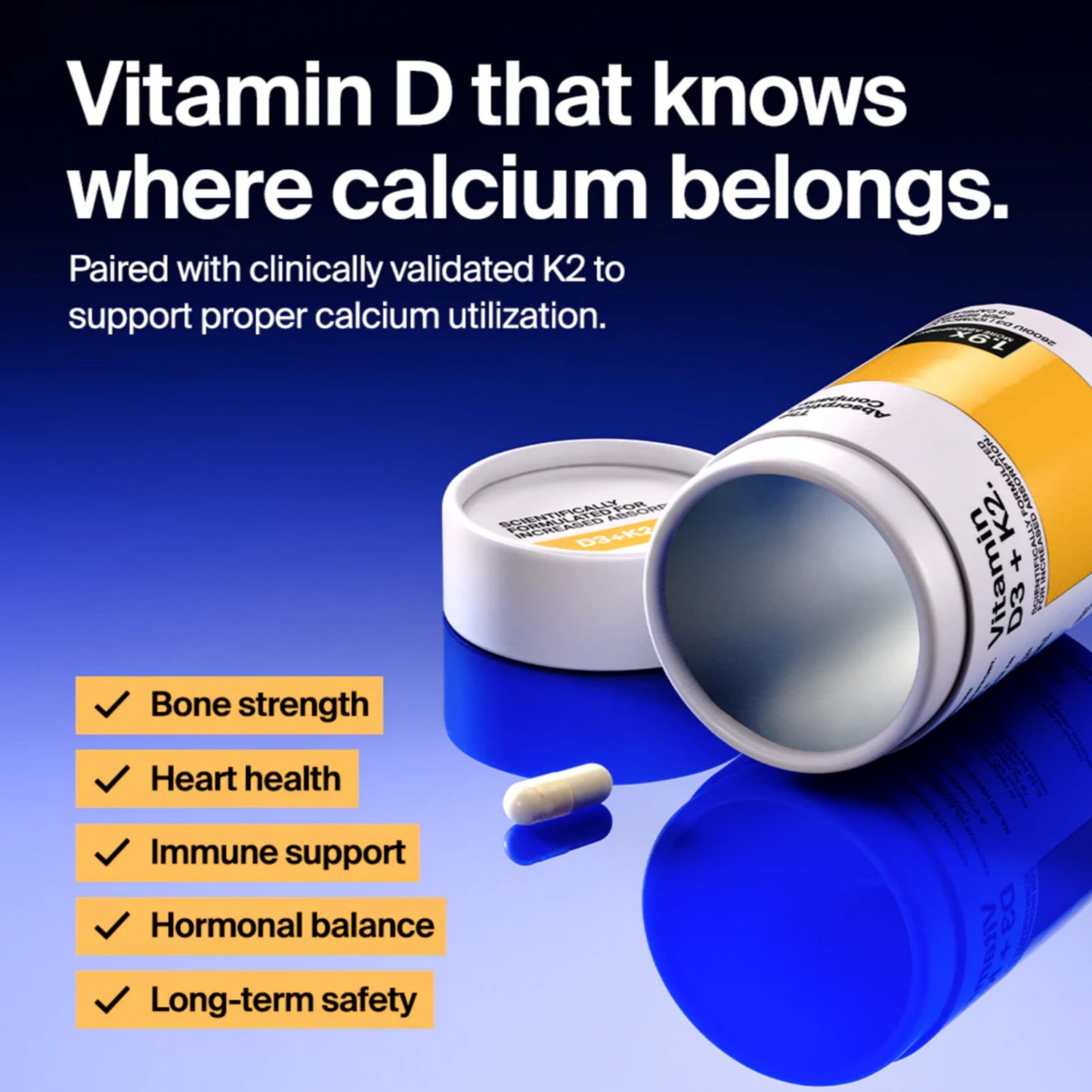 The Absorption Company Vitamin D3 & K2 Capsules 60 Count